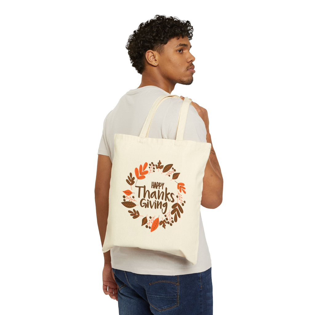 Thanksgiving Cotton Canvas Tote Bag - Happy Thanksgiving Accent