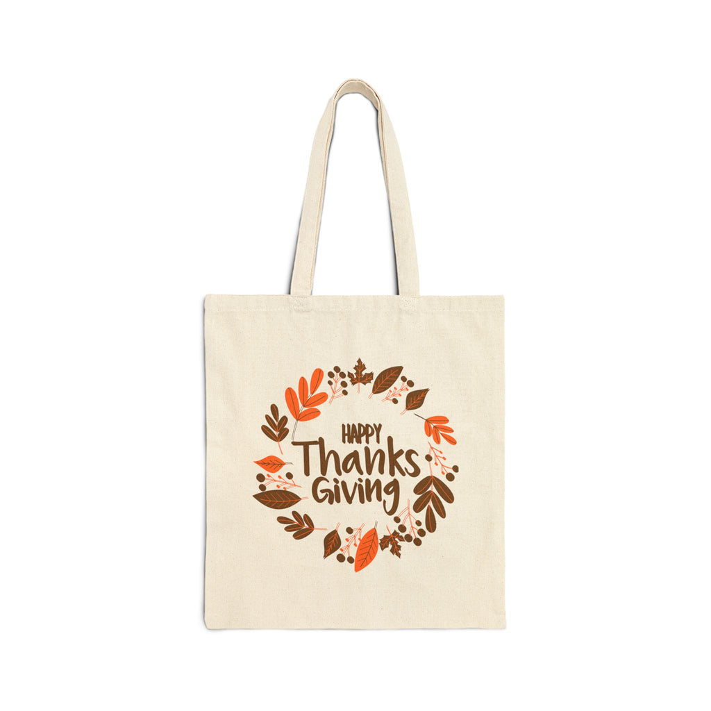 Thanksgiving Cotton Canvas Tote Bag - Happy Thanksgiving Accent