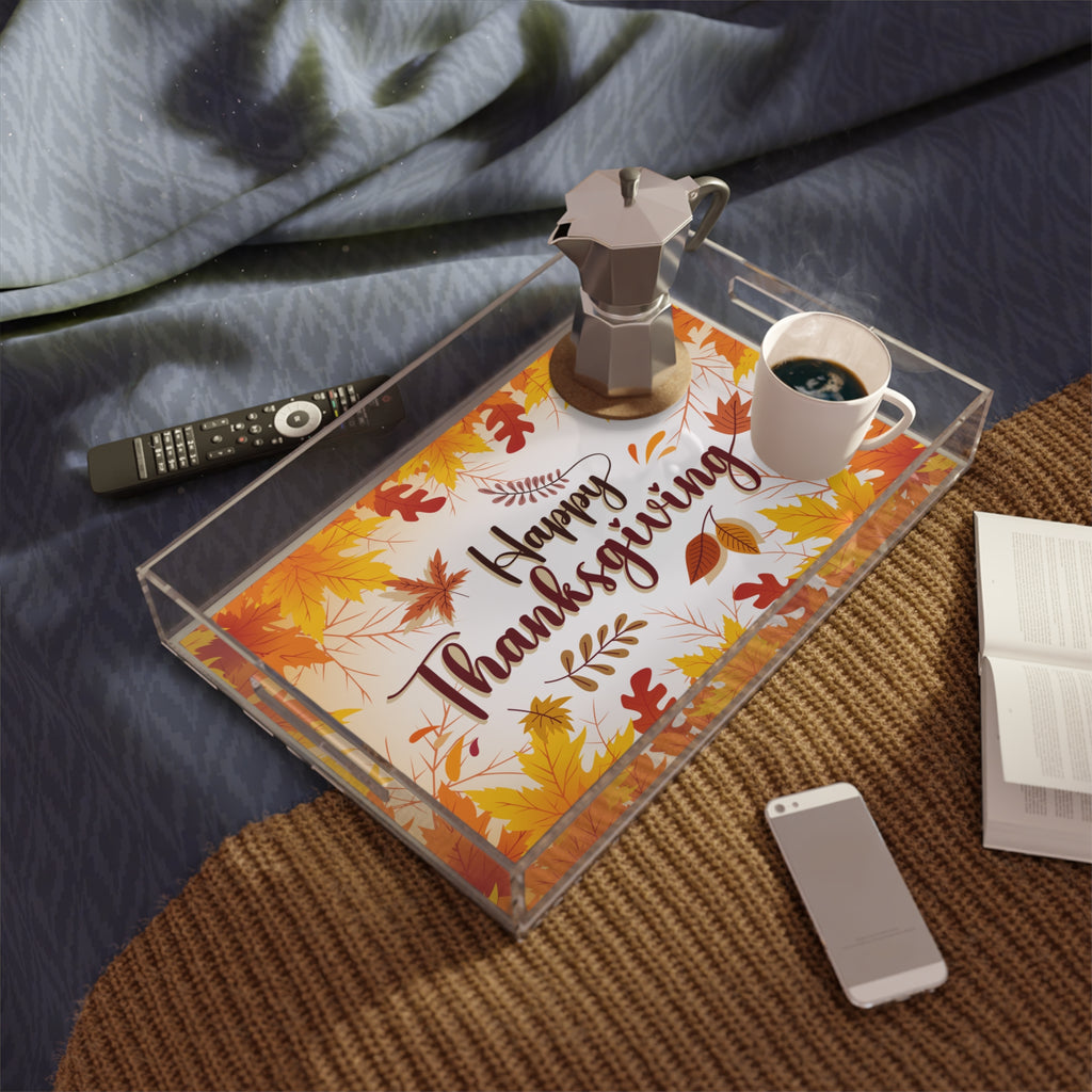 Acrylic Serving Tray for Thanksgiving - Fall Leaves Design