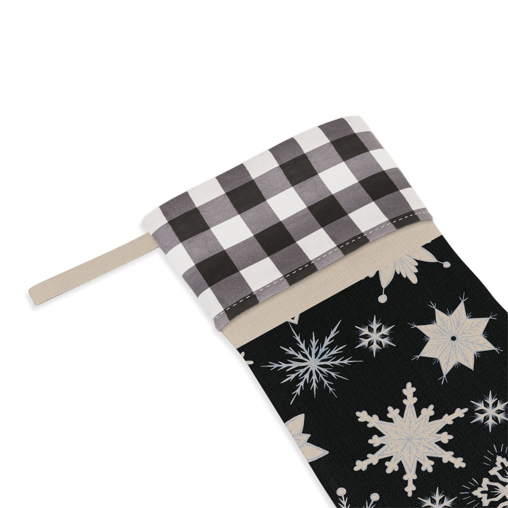 Black/White Plaid Christmas Stocking - Snowflakes