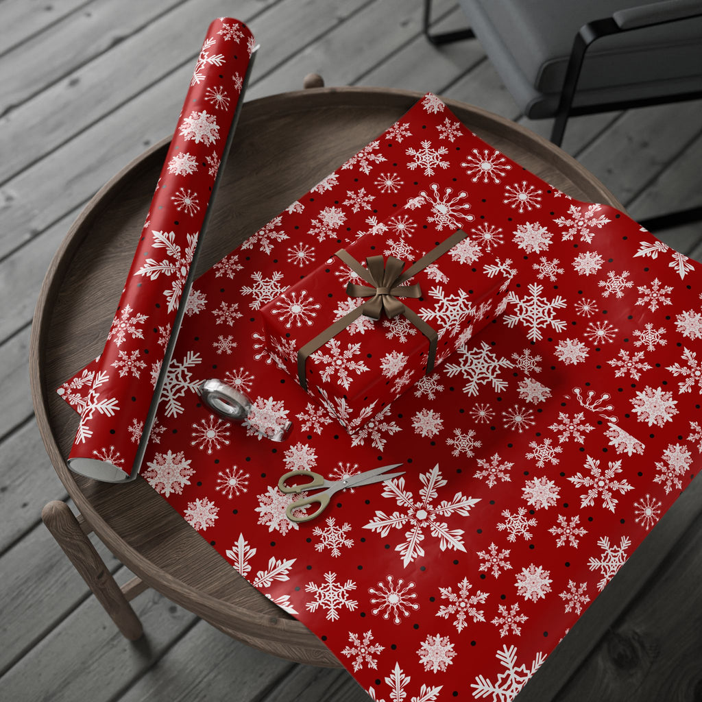 Christmas Gift Wrap Roll - Red/White Snowflakes