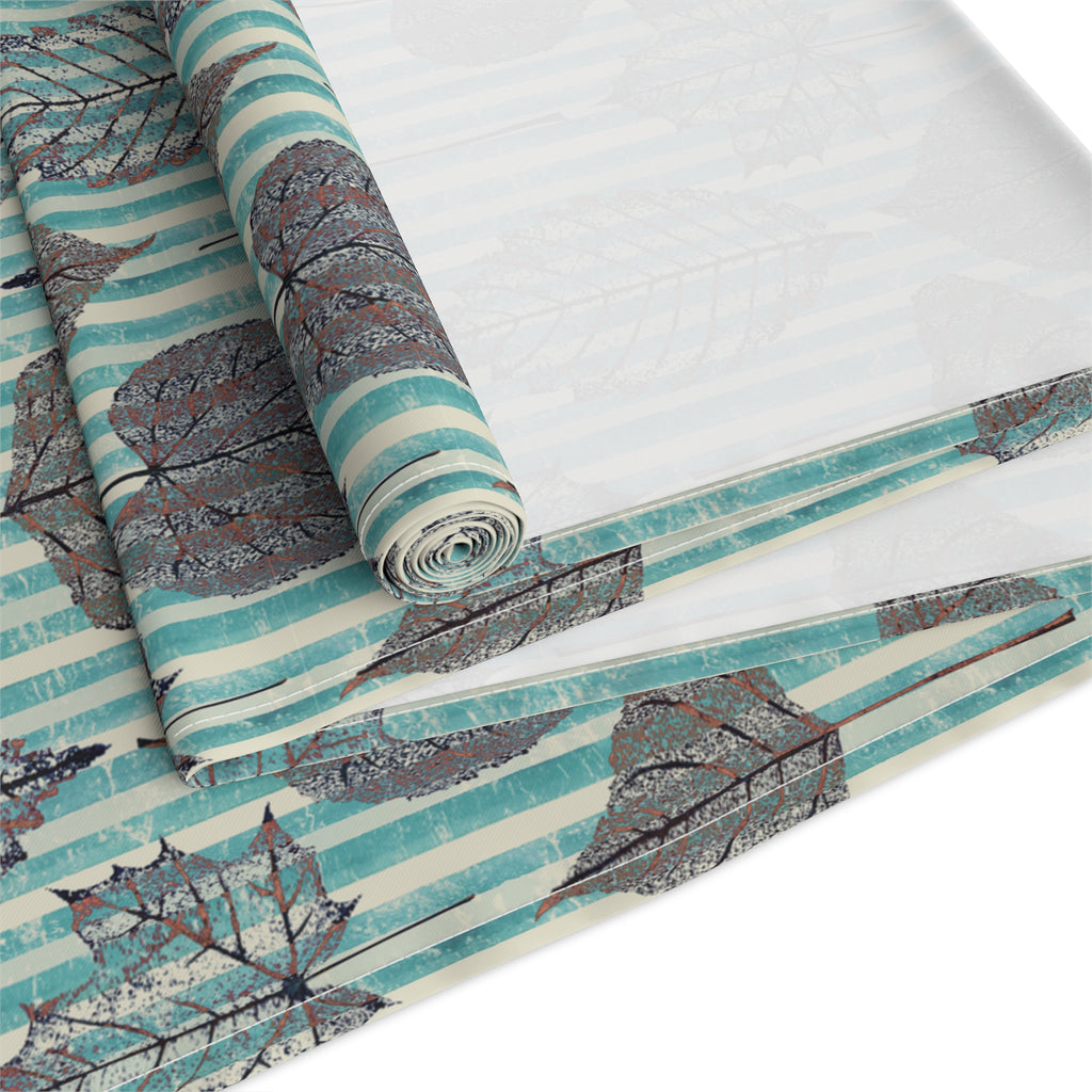 Thanksgiving Table Runner — Aqua Striped Leaf Print Pattern
