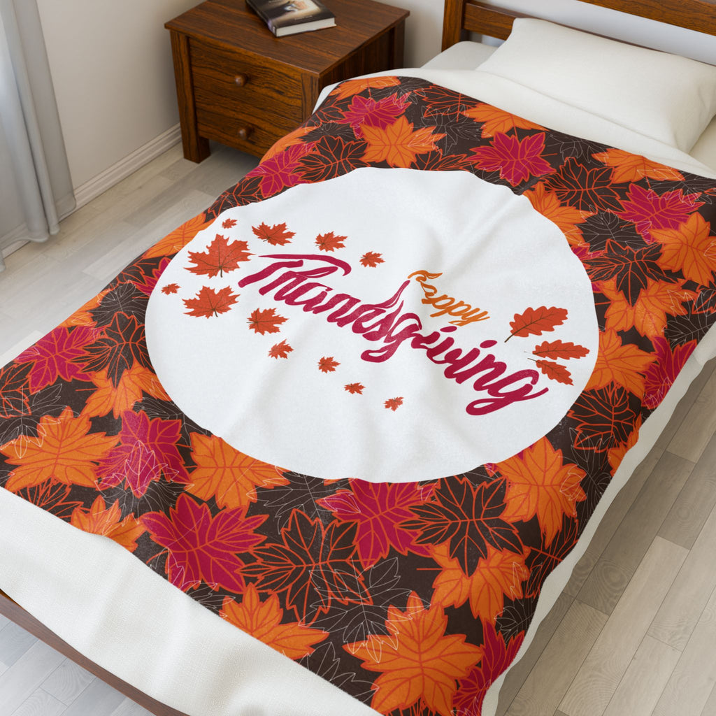 Thanksgiving Velvet Plush Blanket - Autumn Leaves
