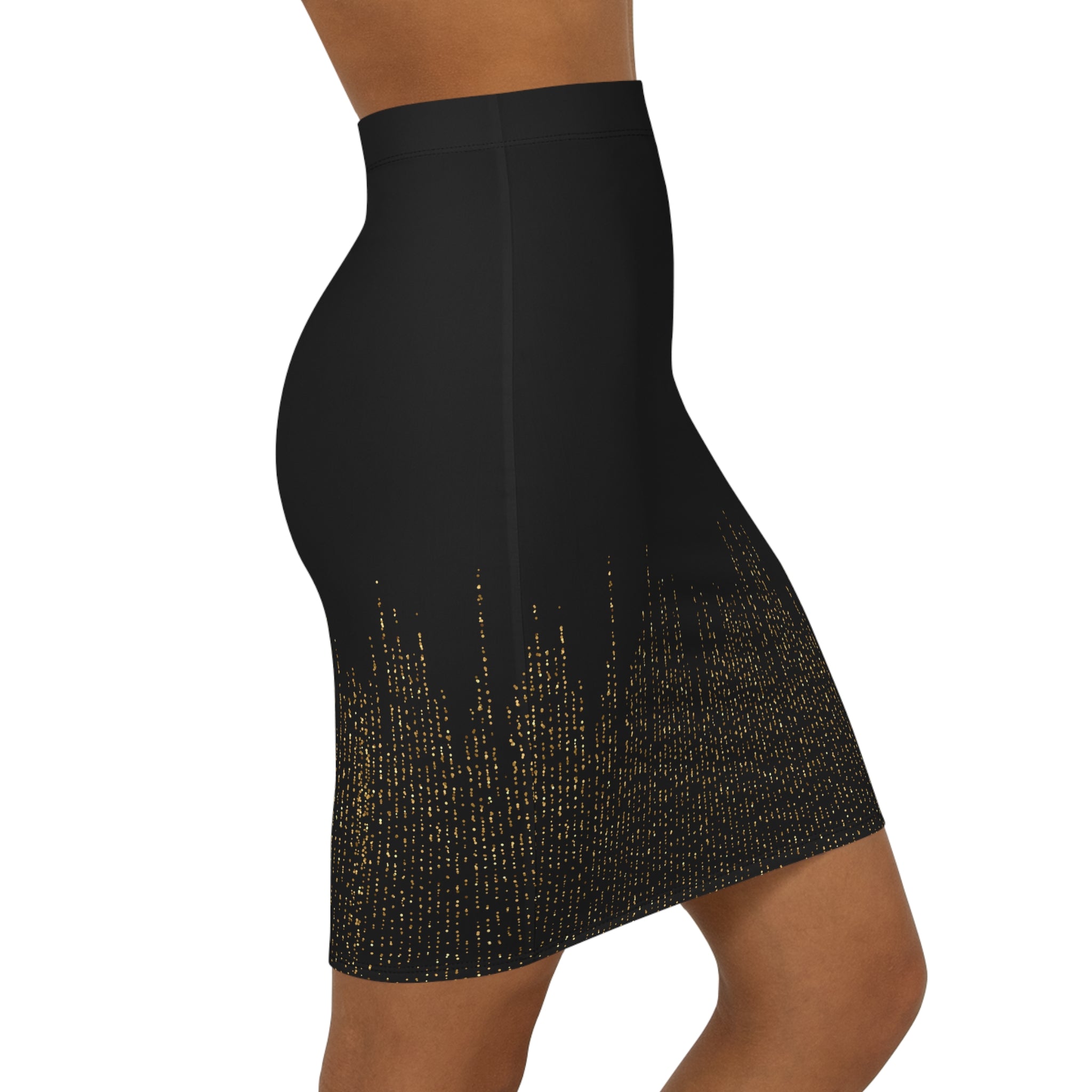 Elegant Women's Mid-Waist Pencil Skirt - Gold and Black Design
