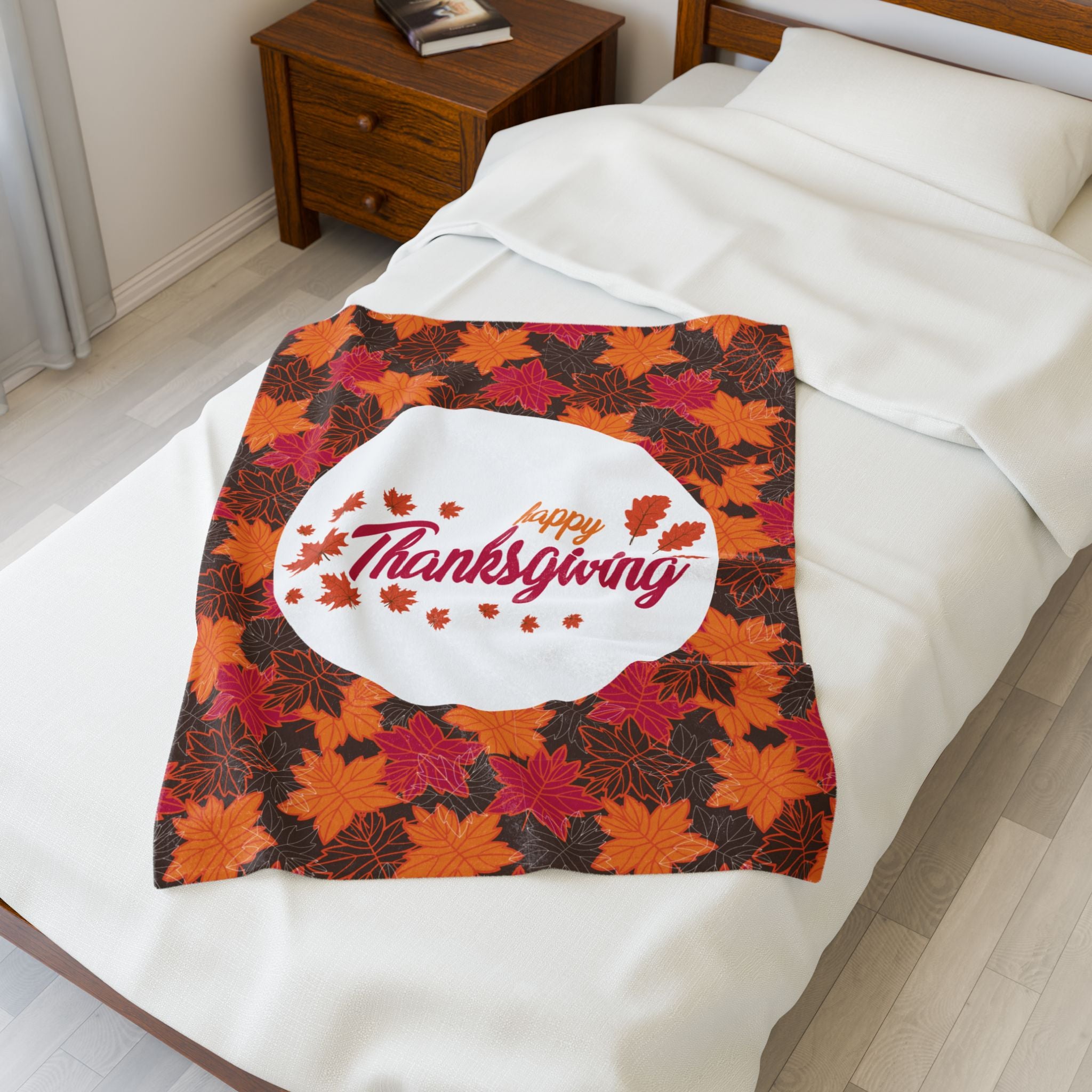 Thanksgiving Velvet Plush Blanket - Autumn Leaves