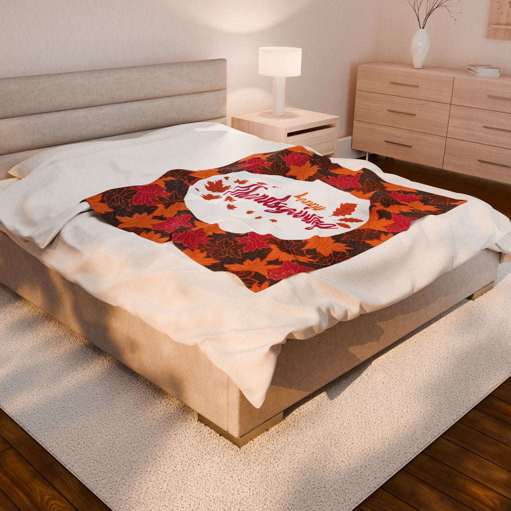 Thanksgiving Velvet Plush Blanket - Autumn Leaves