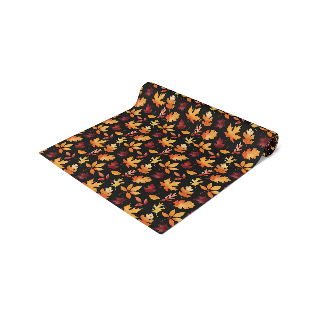 Thanksgiving Table Runner - Black and Multicolor Tiny Seasonal Leaves