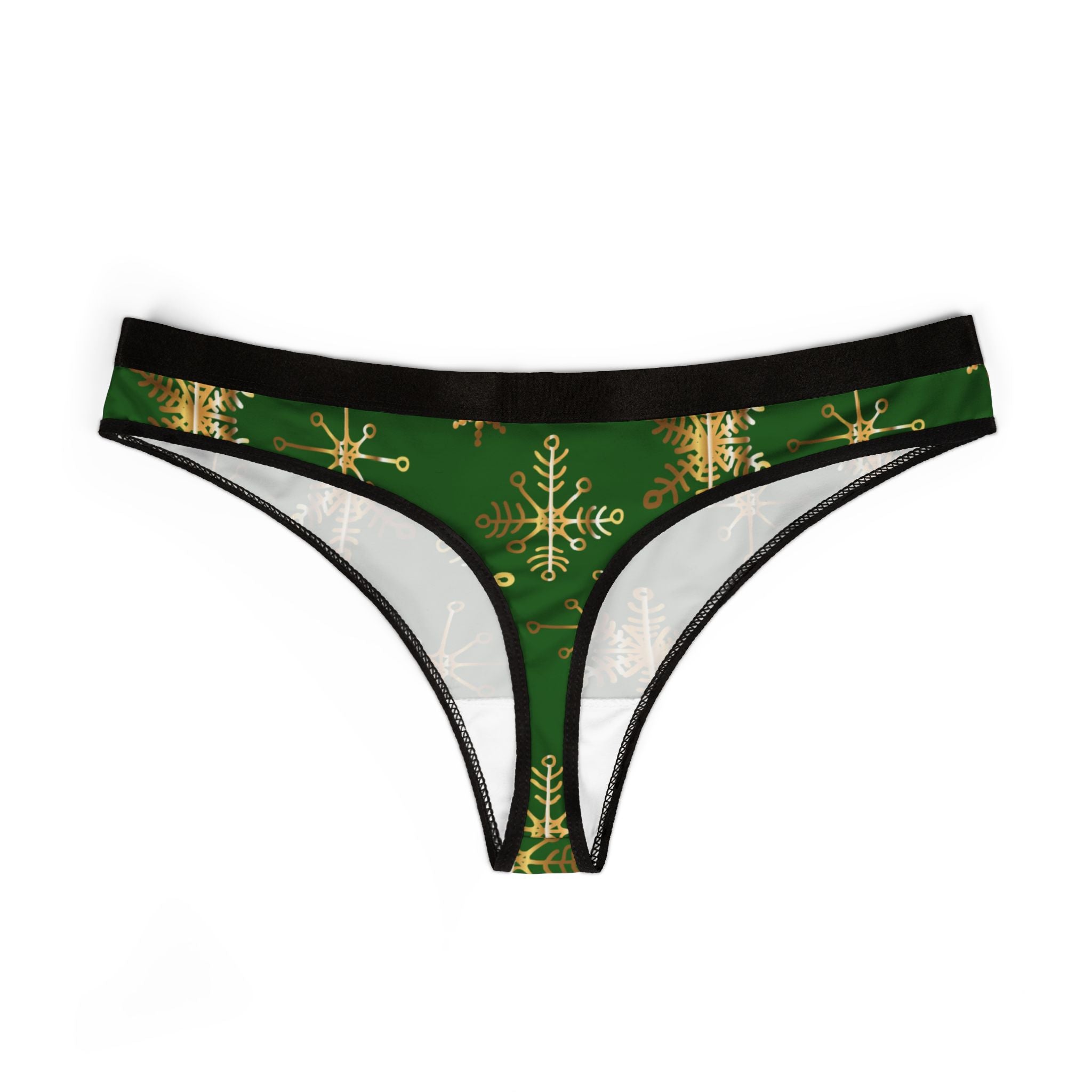 Gold and Green Snowflake Christmas Thong
