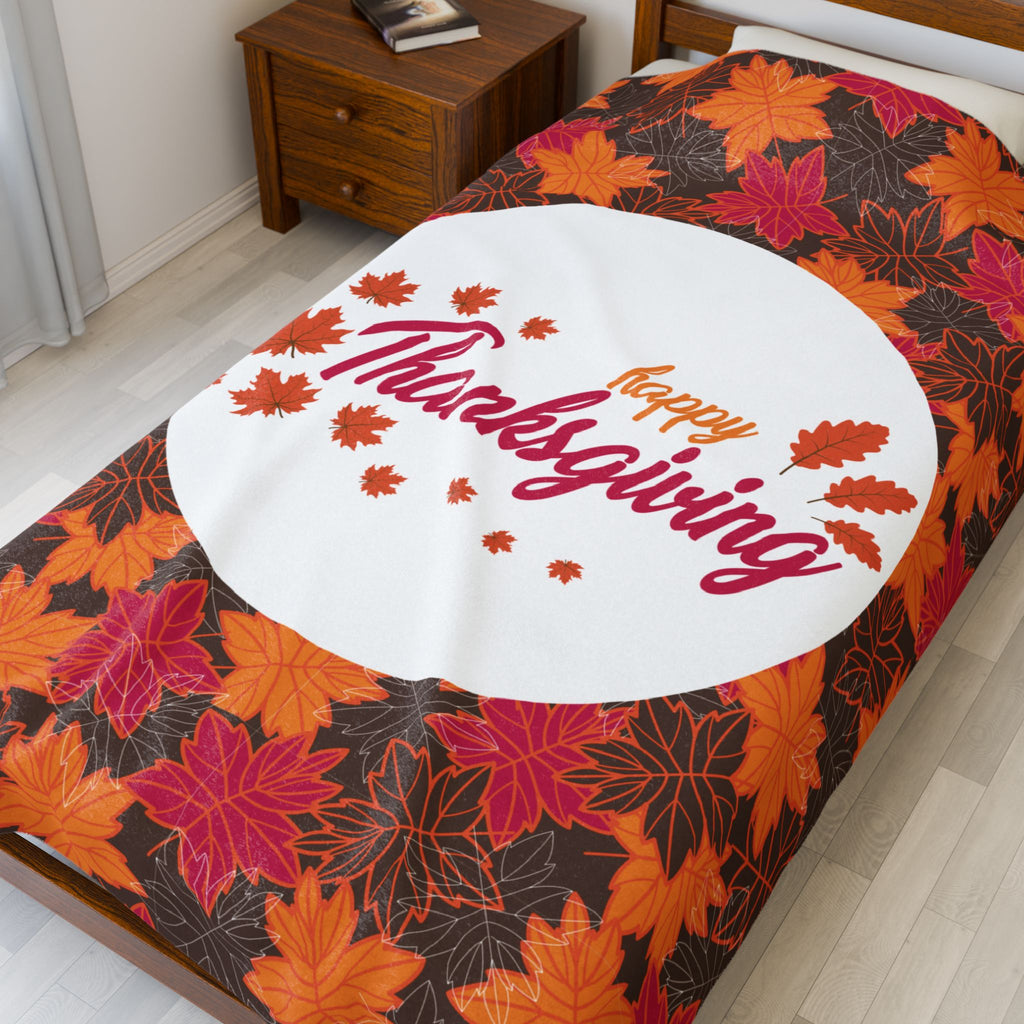 Thanksgiving Velvet Plush Blanket - Autumn Leaves