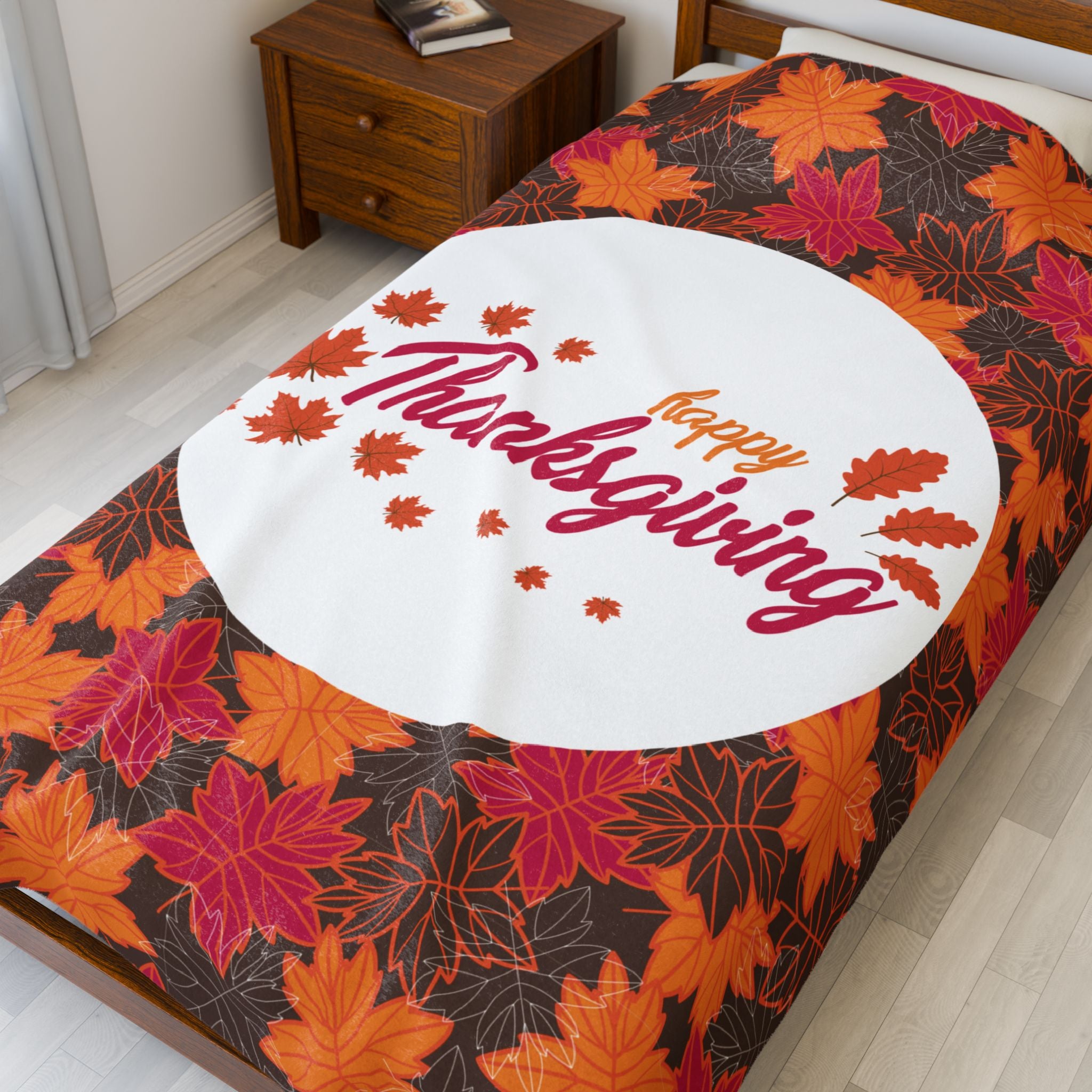 Thanksgiving Velvet Plush Blanket - Autumn Leaves