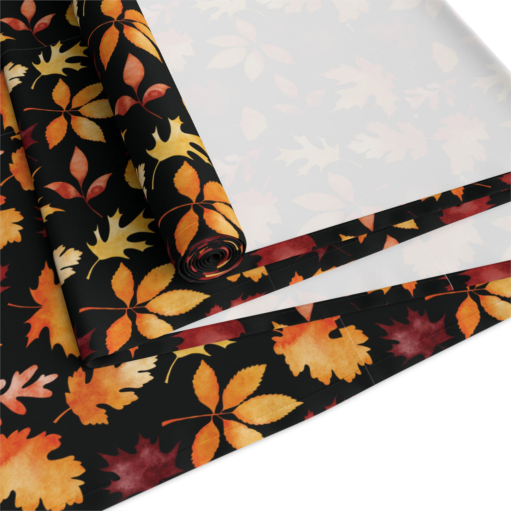 Thanksgiving Table Runner - Black and Multicolor Tiny Seasonal Leaves