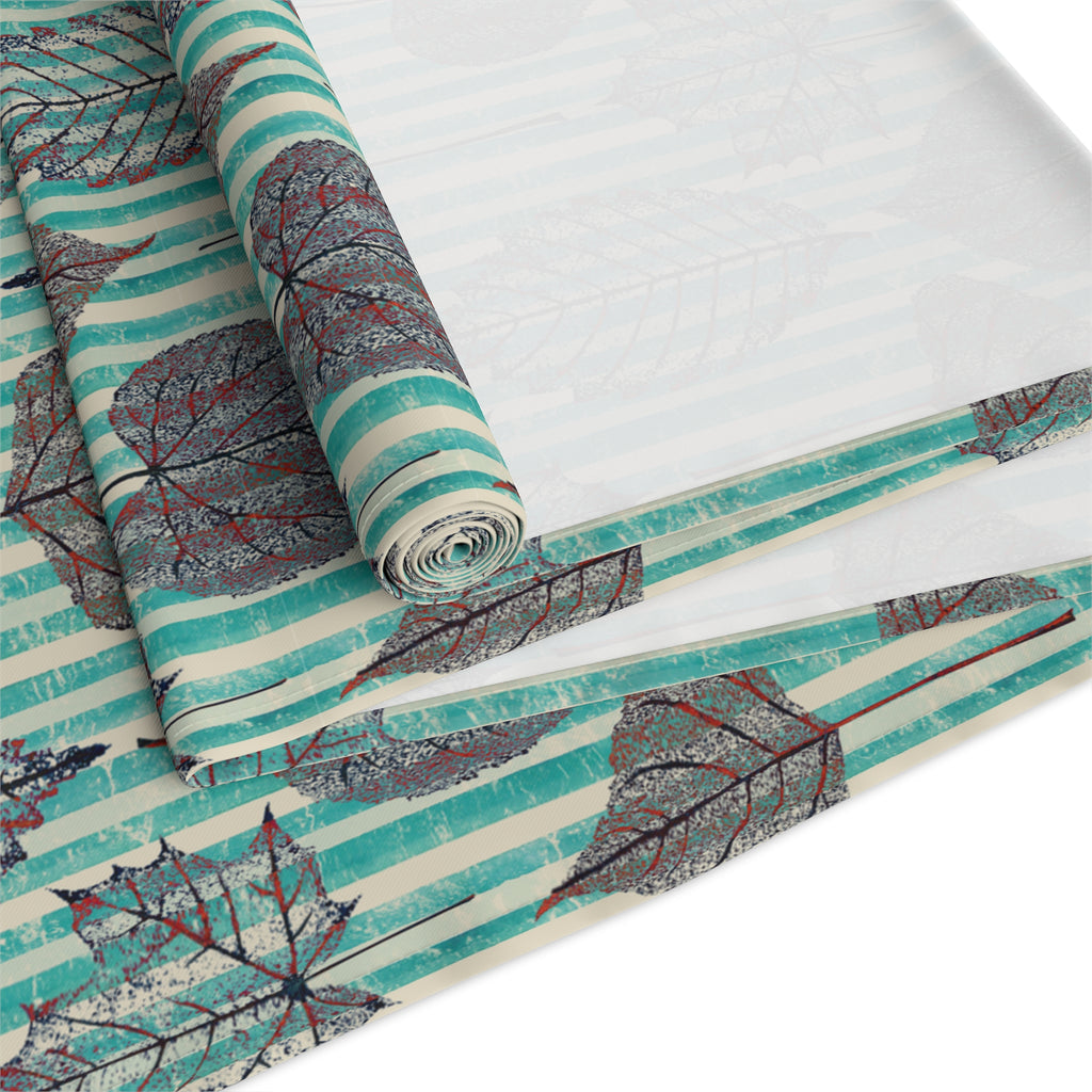 Thanksgiving Table Runner — Aqua Striped Leaf Print Pattern