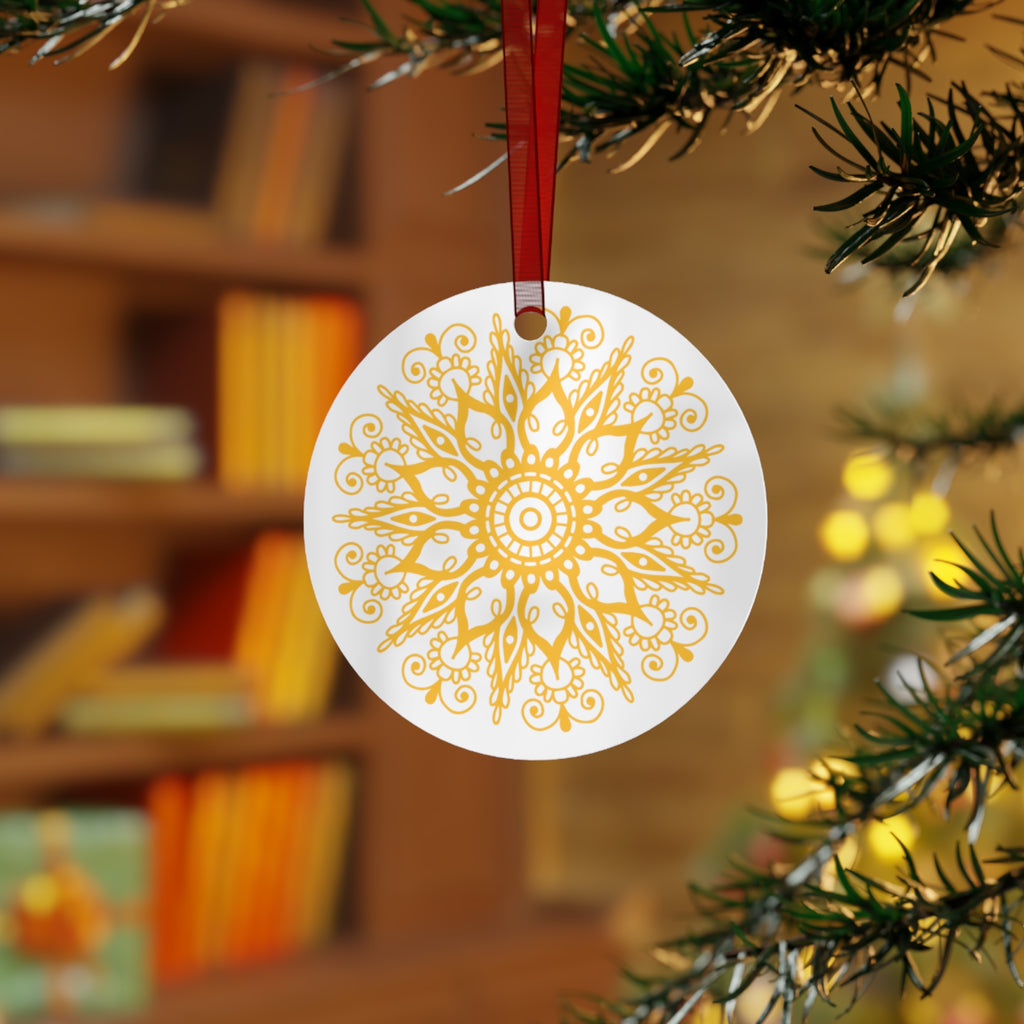 Elegant Gold Mandala Patterned Metal Ornament for Christmas
