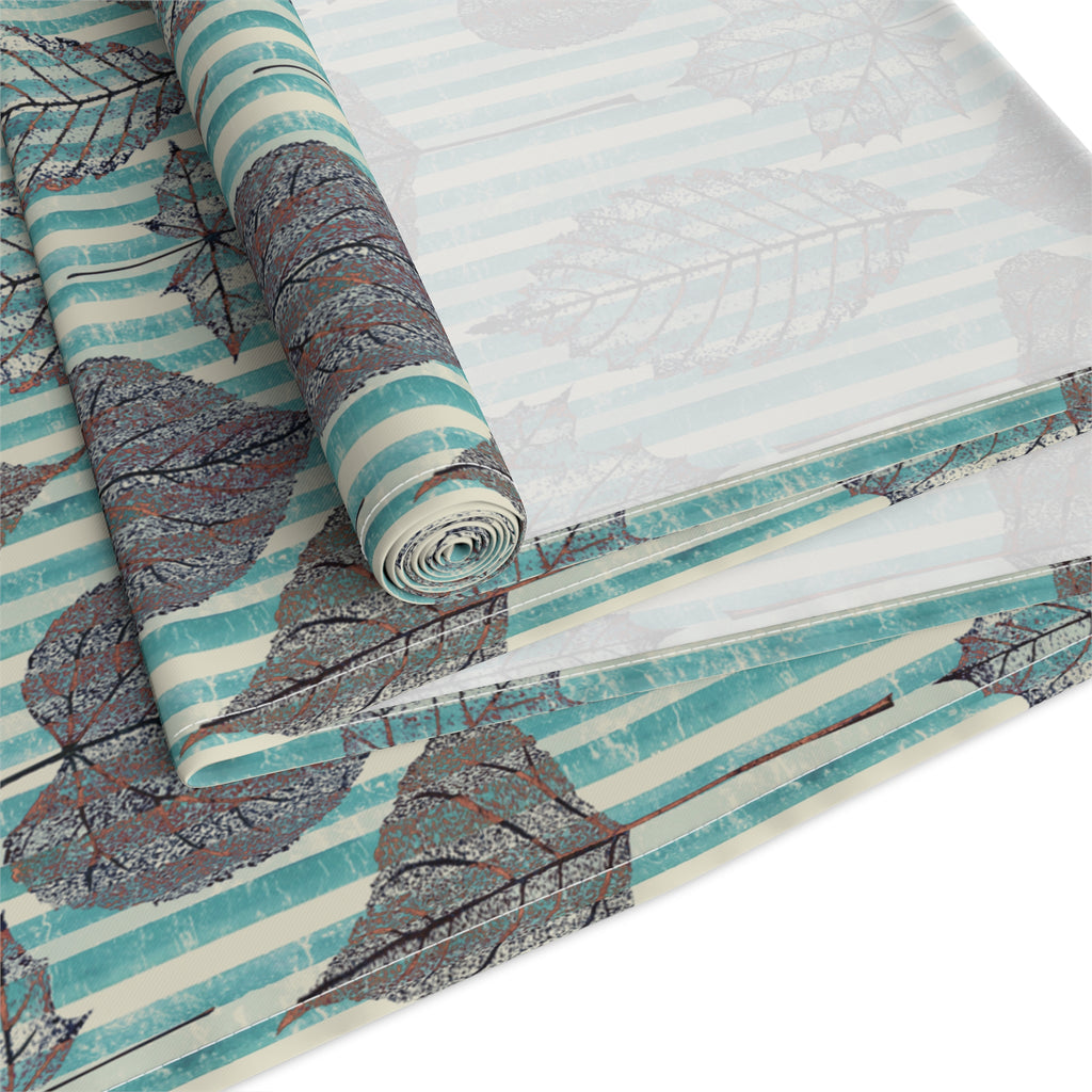 Thanksgiving Table Runner — Aqua Striped Leaf Print Pattern