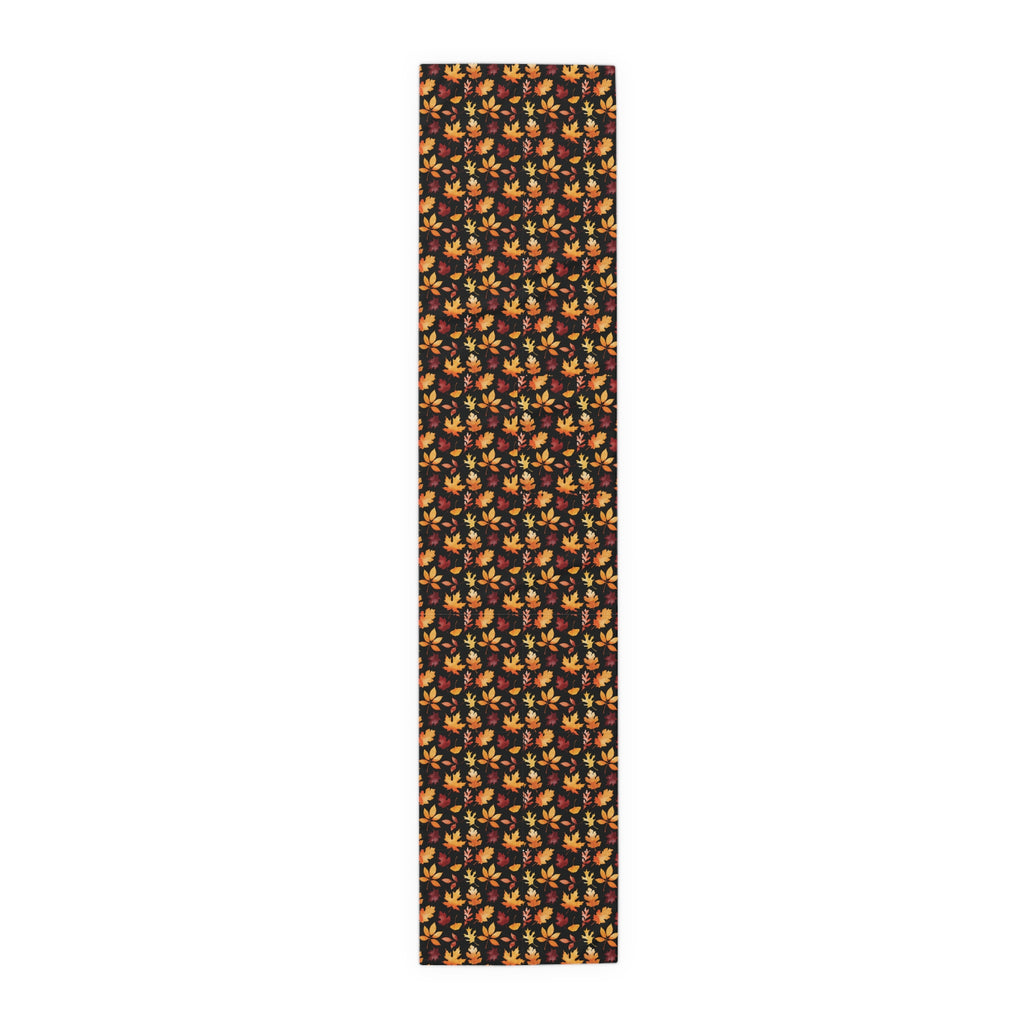 Thanksgiving Table Runner - Black and Multicolor Tiny Seasonal Leaves