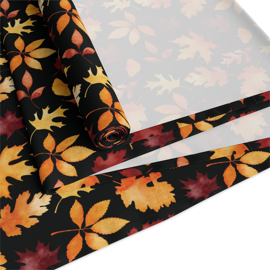 Thanksgiving Table Runner — Black/Seasonal Colored Tiny Leaf Takeover Pattern