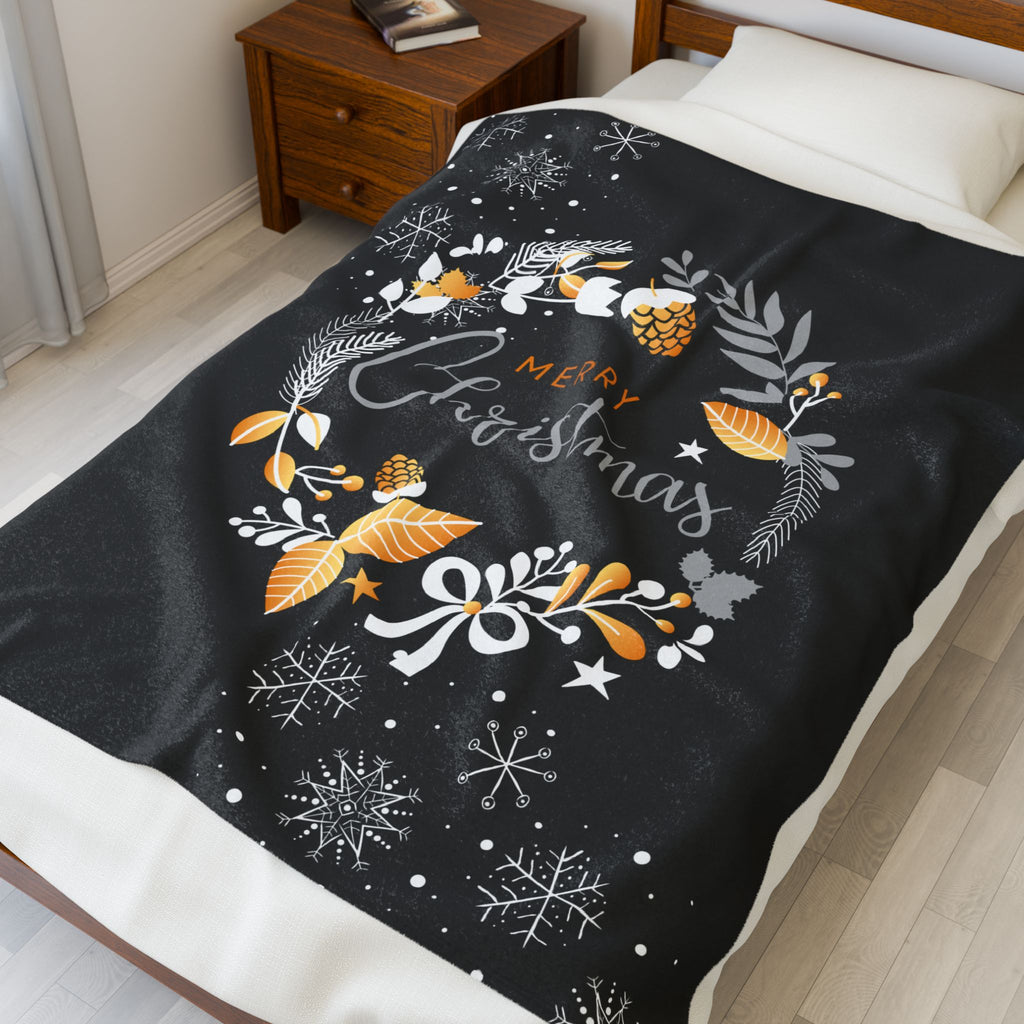 Merry Christmas Velveteen Plush Blanket