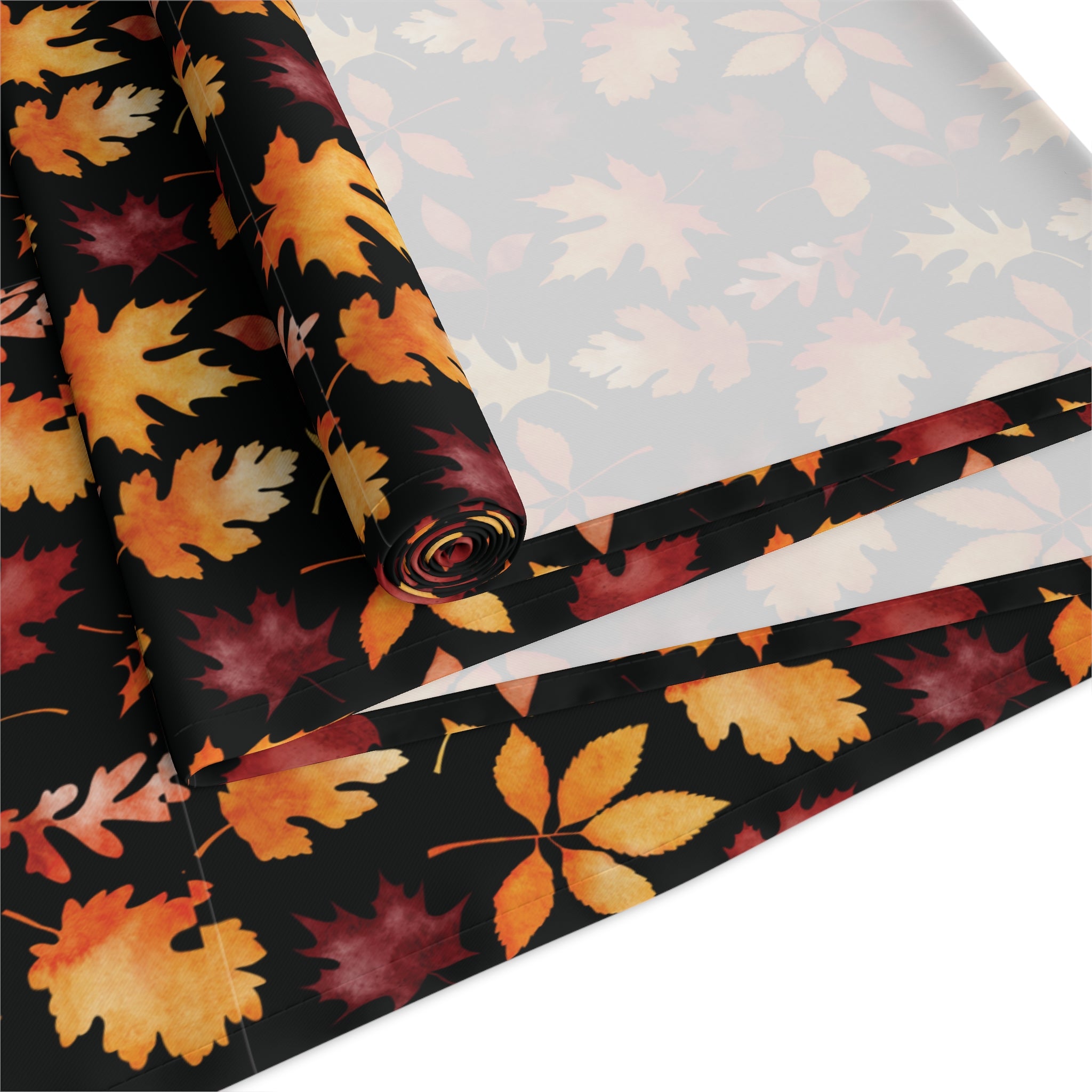 Thanksgiving Table Runner - Black and Multicolor Tiny Seasonal Leaves