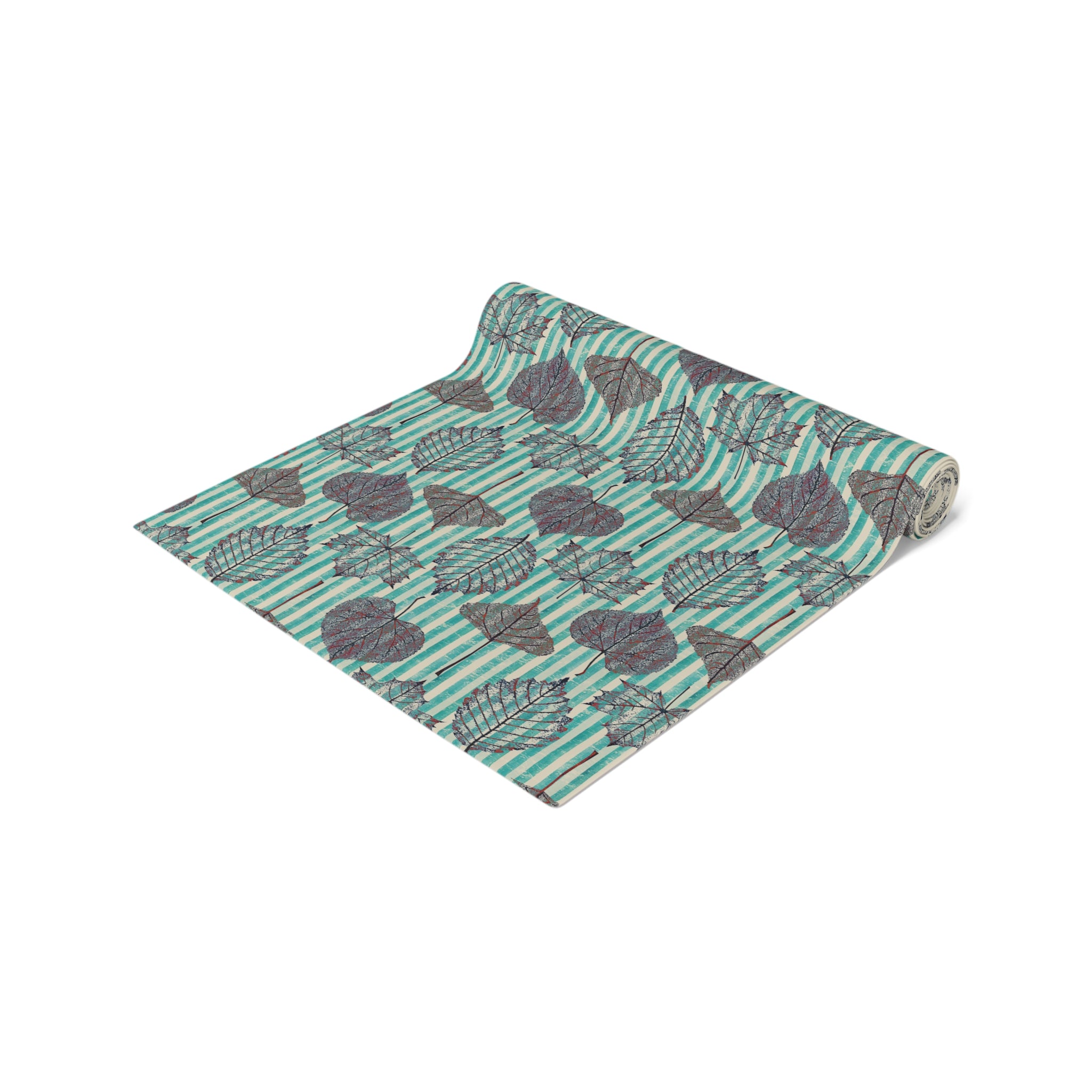 Thanksgiving Table Runner — Aqua Striped Leaf Print Pattern