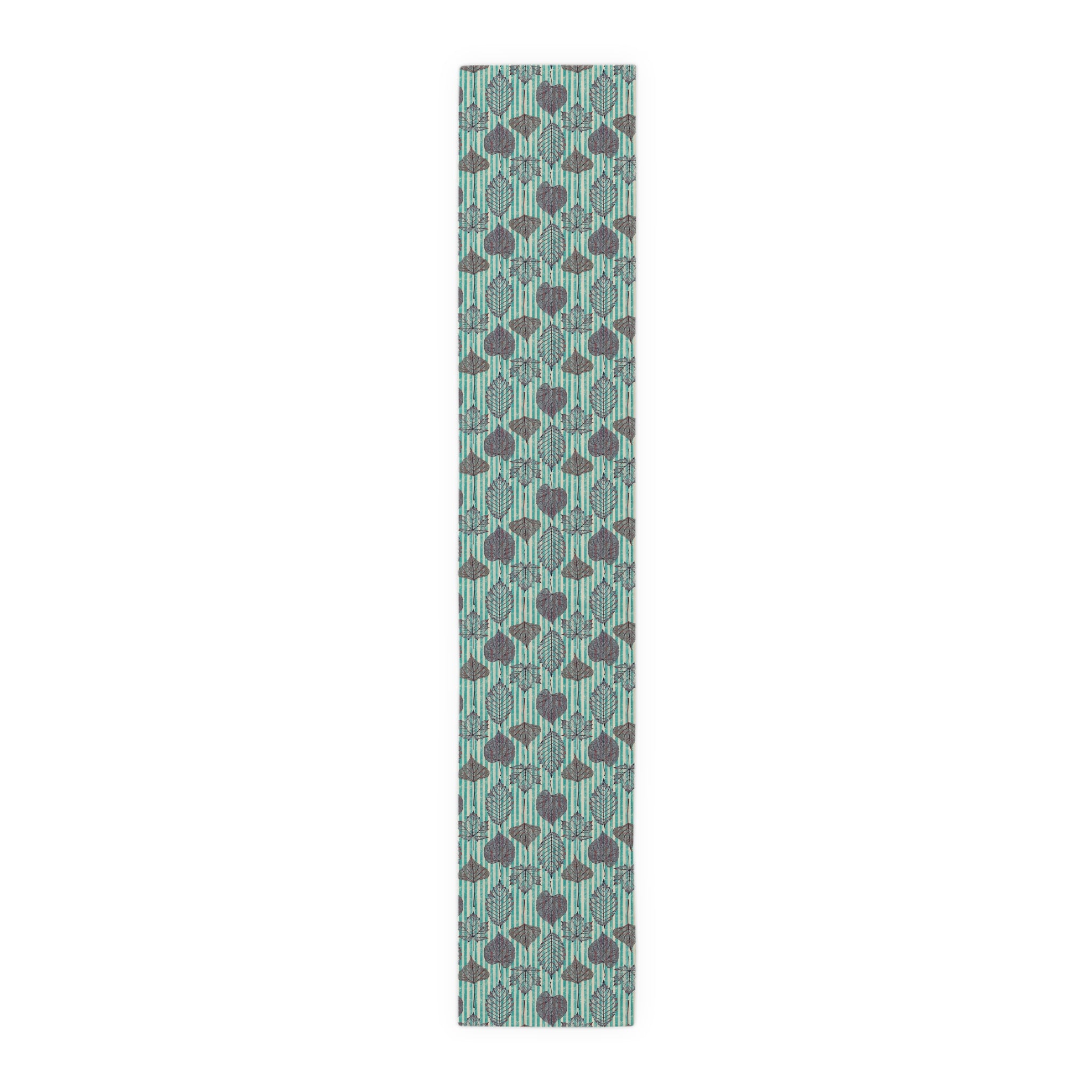 Thanksgiving Table Runner — Aqua Striped Leaf Print Pattern