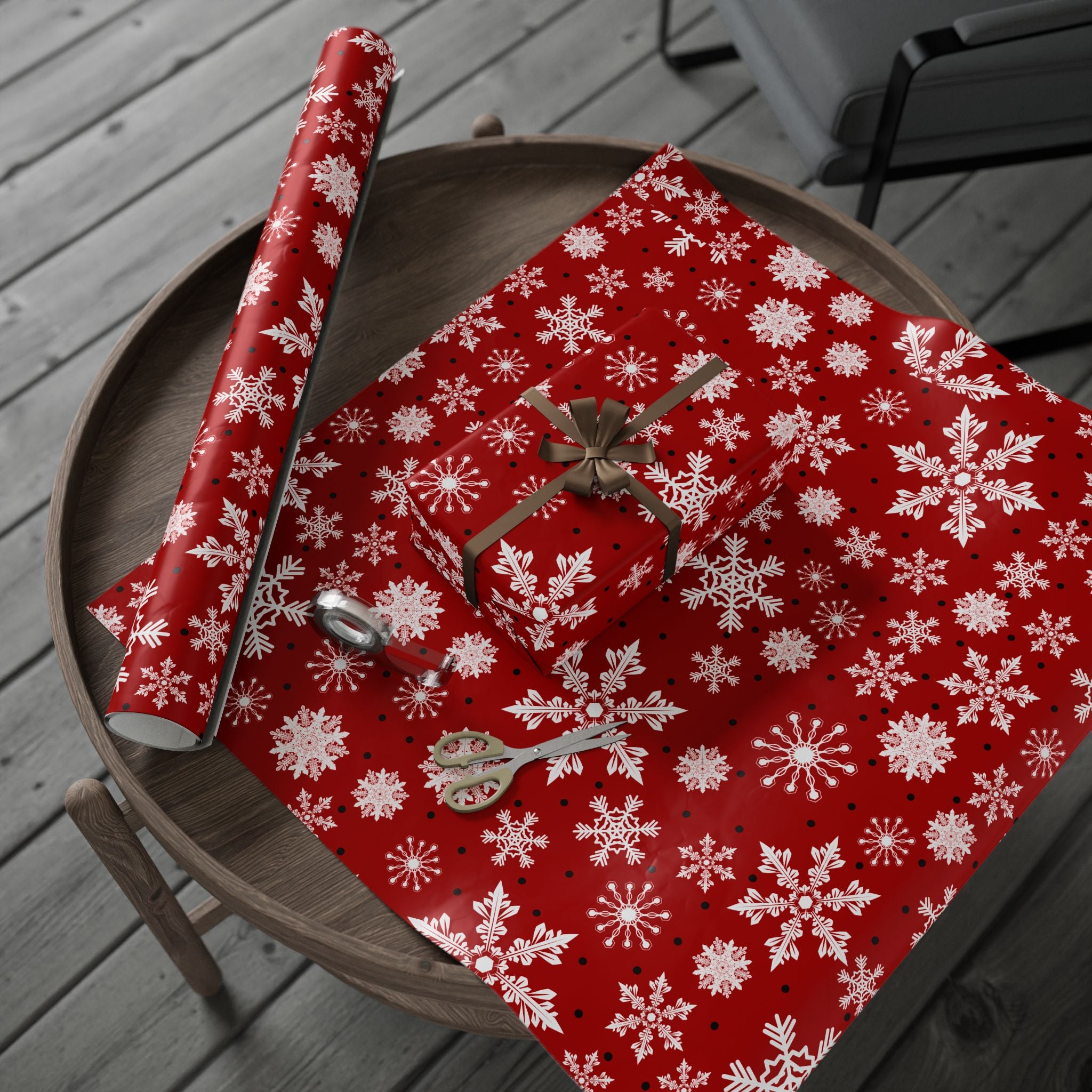 Christmas Gift Wrap Roll - Red/White Snowflakes