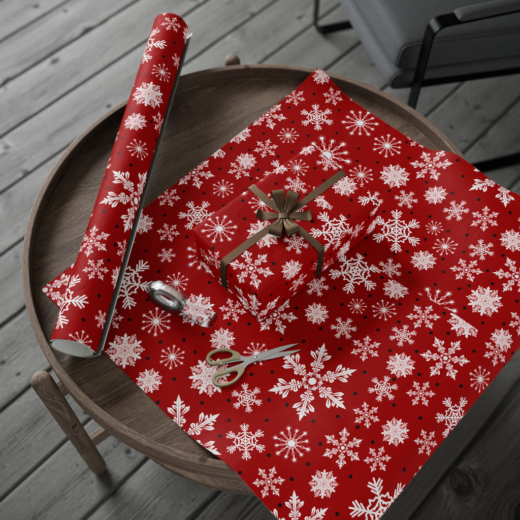 Christmas Gift Wrap Roll - Red/White Snowflakes