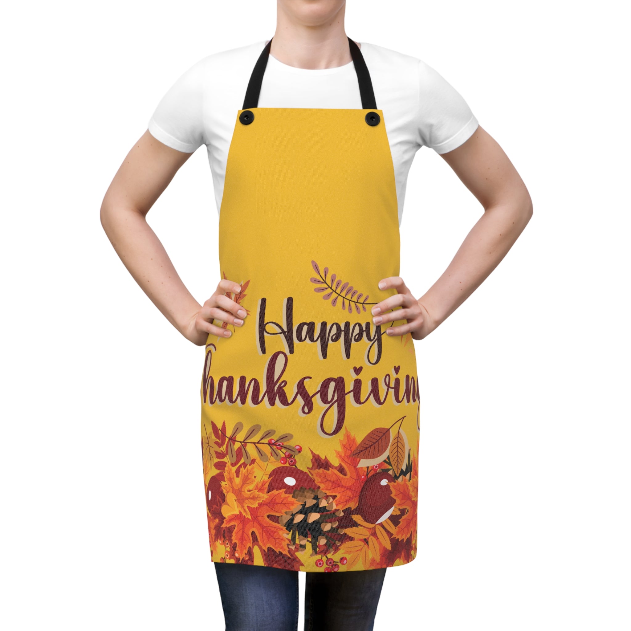 Happy Thanksgiving Apron - Yellow Fall Leaves