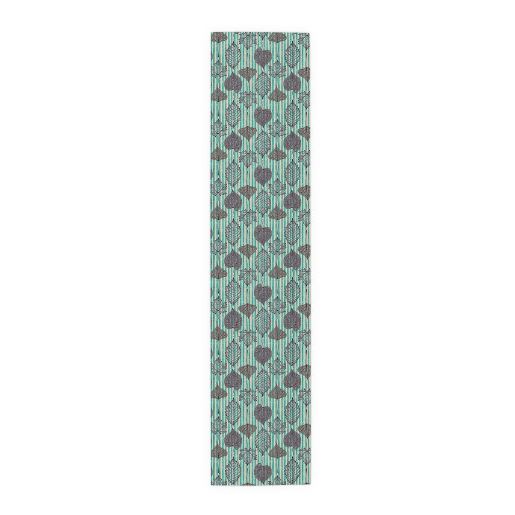 Thanksgiving Table Runner — Aqua Striped Leaf Print Pattern