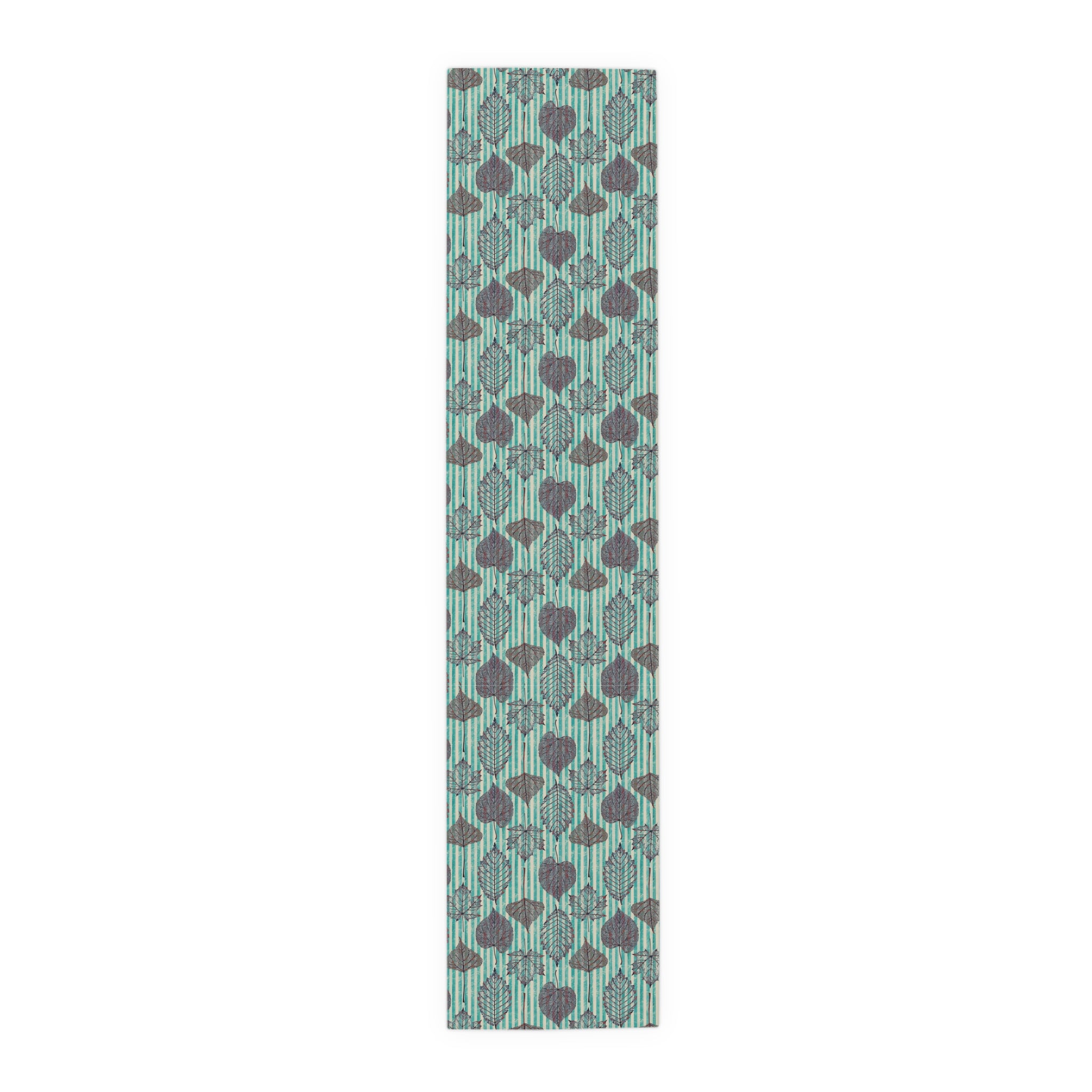 Thanksgiving Table Runner — Aqua Striped Leaf Print Pattern