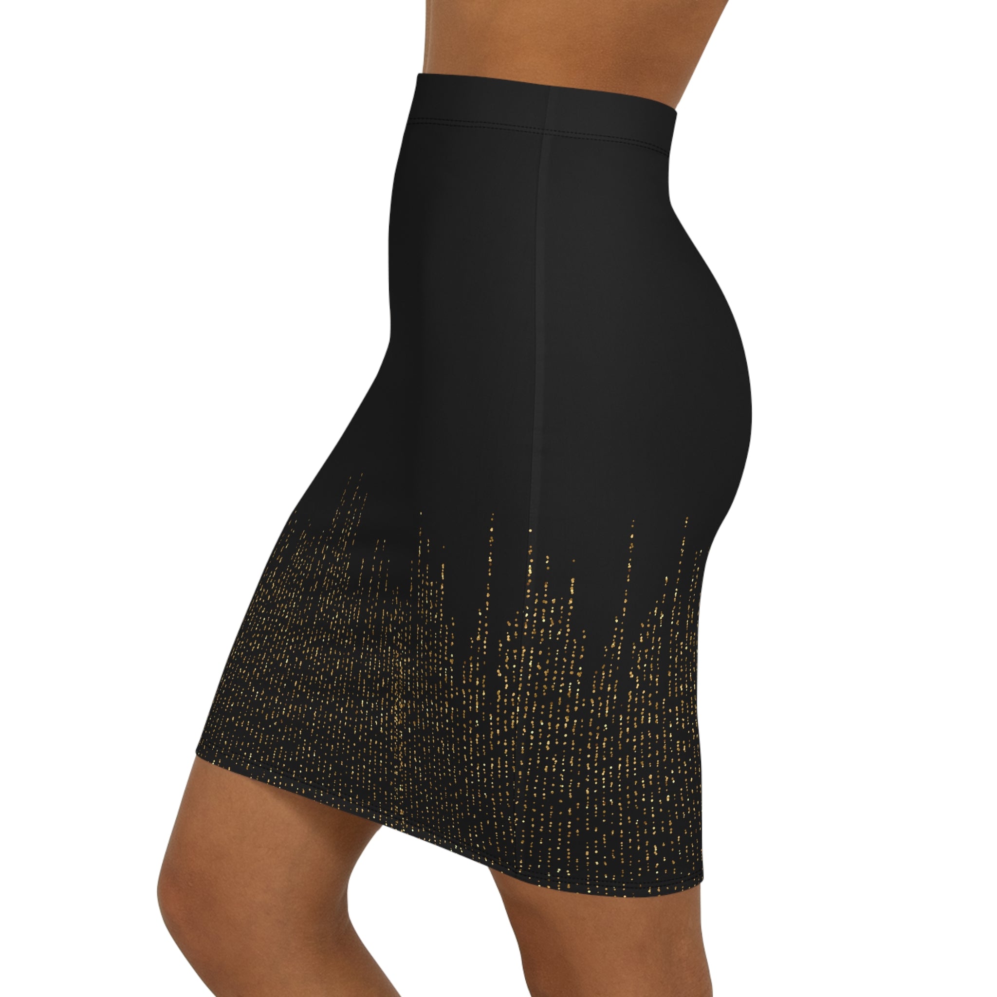 Elegant Women's Mid-Waist Pencil Skirt - Gold and Black Design