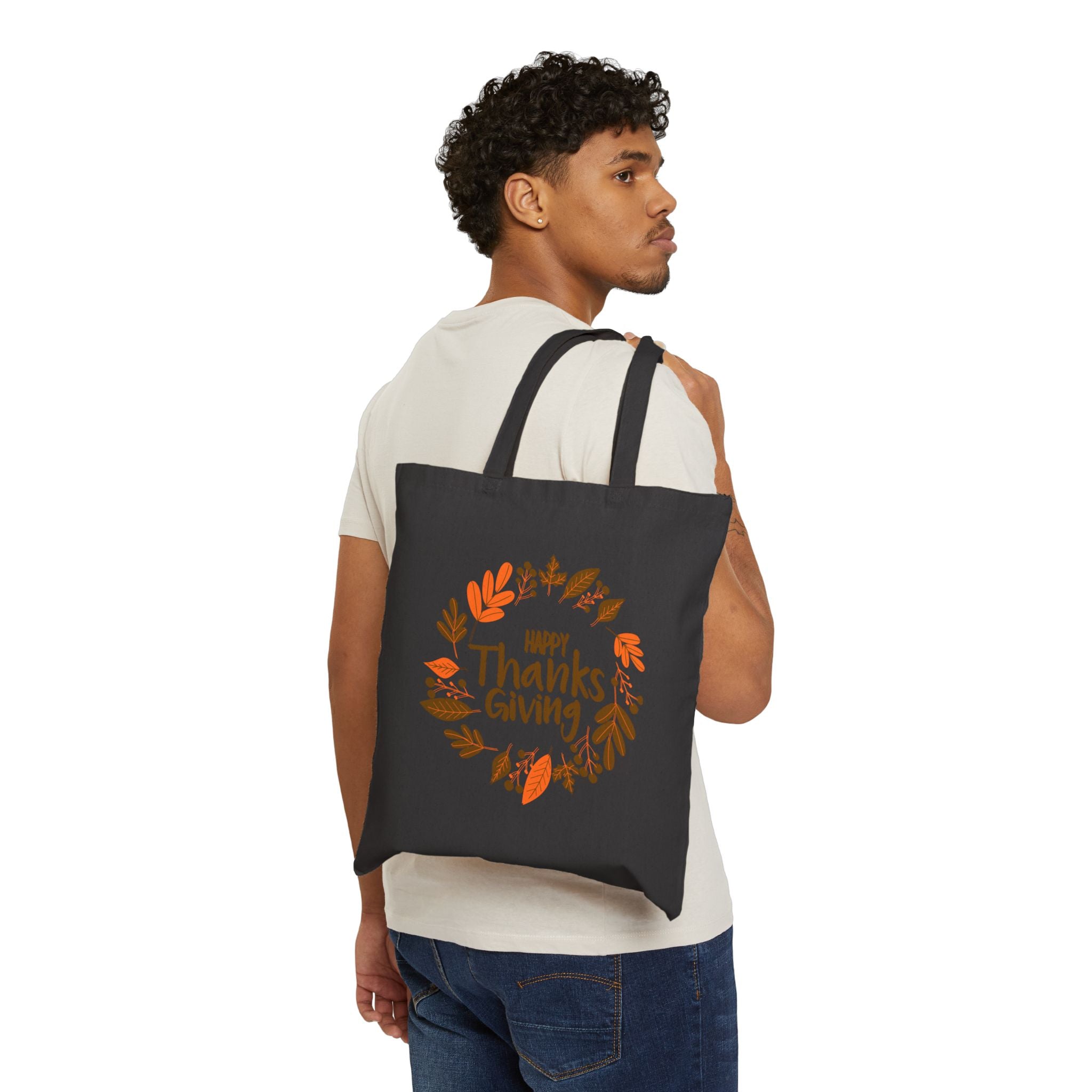 Thanksgiving Cotton Canvas Tote Bag - Happy Thanksgiving Accent