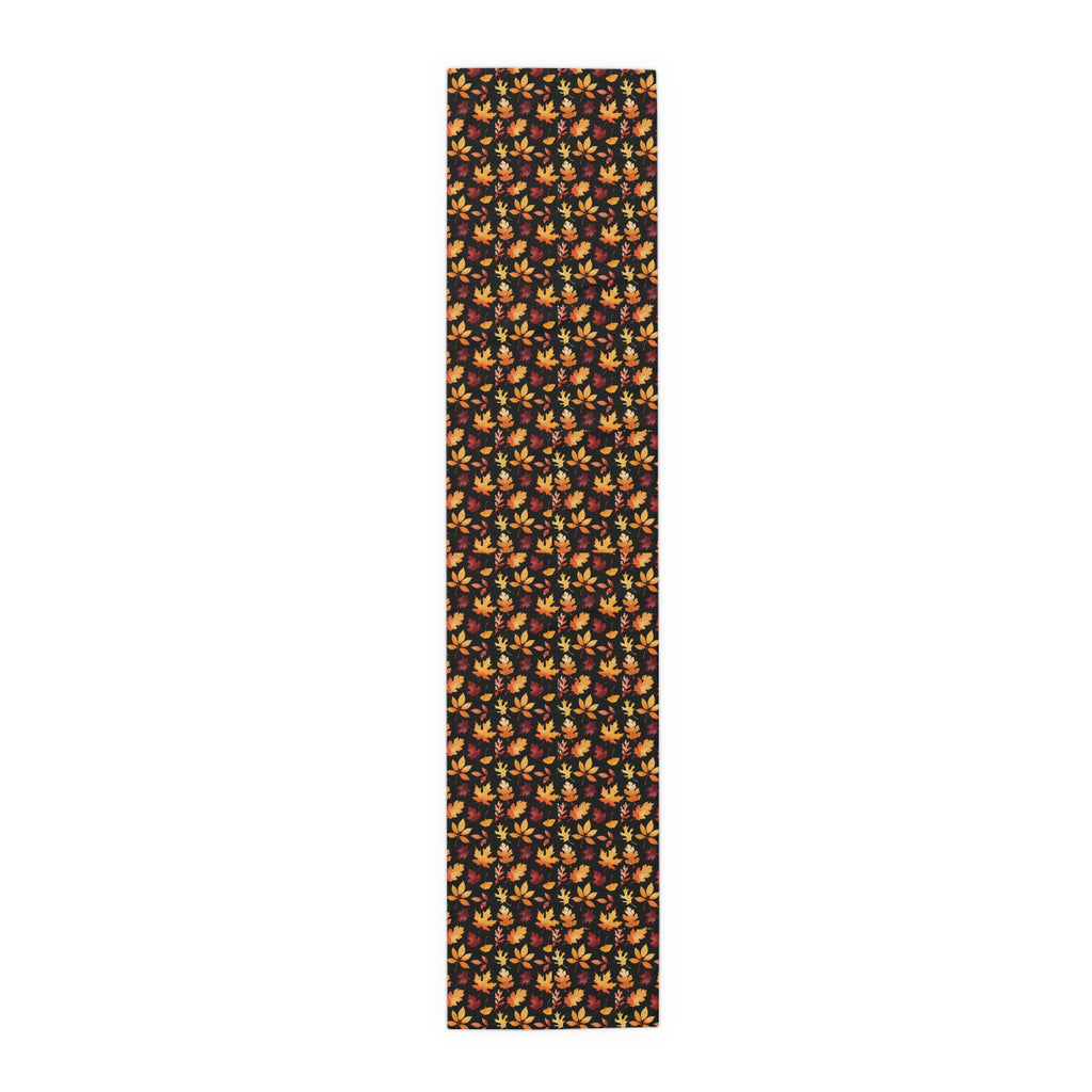 Thanksgiving Table Runner — Black/Seasonal Colored Tiny Leaf Takeover Pattern