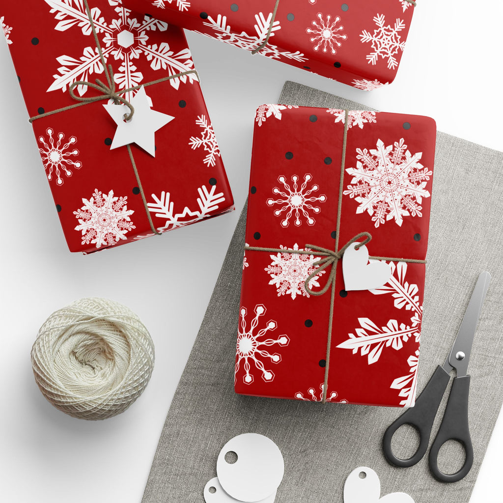 Christmas Gift Wrap Roll - Red/White Snowflakes