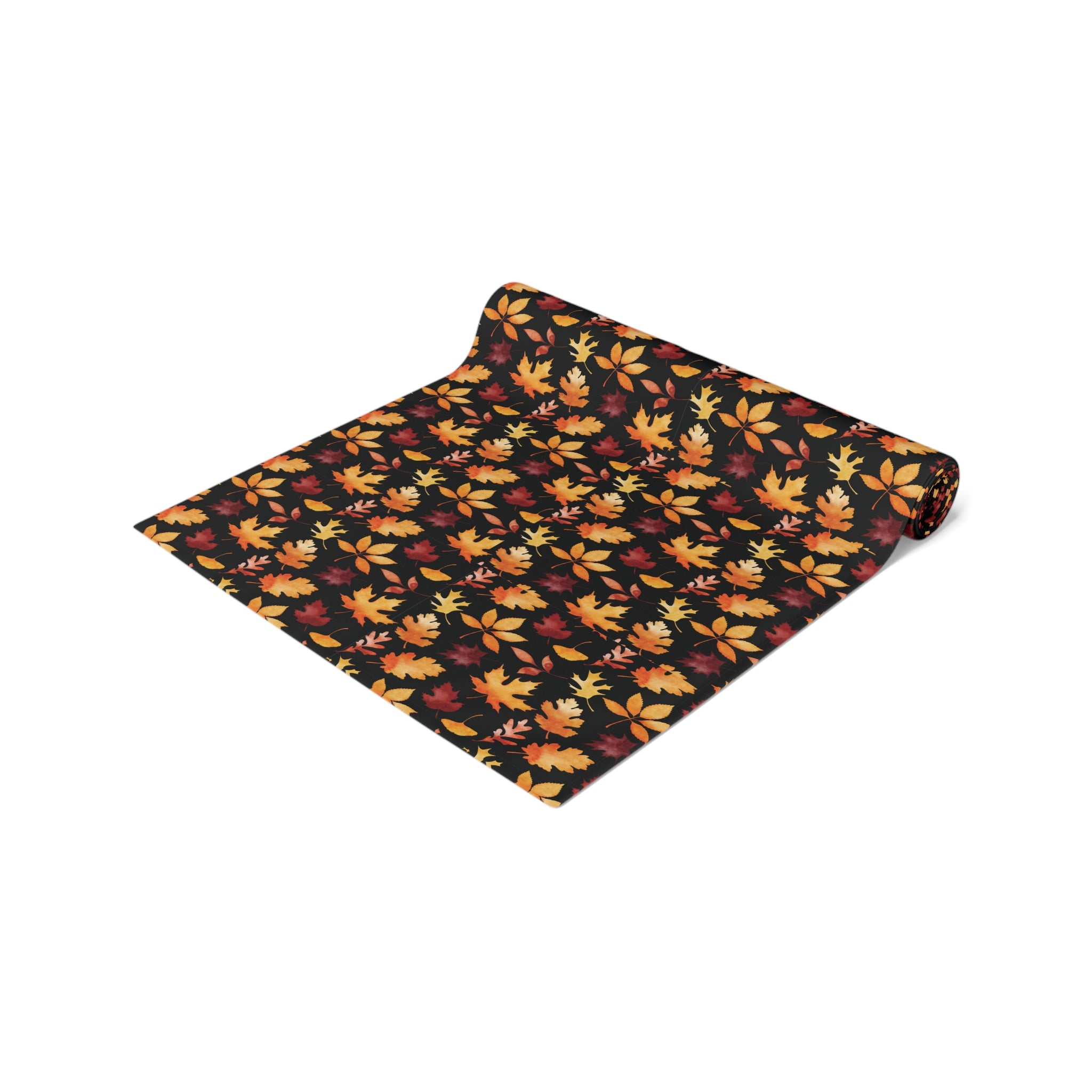 Thanksgiving Table Runner - Black and Multicolor Tiny Seasonal Leaves