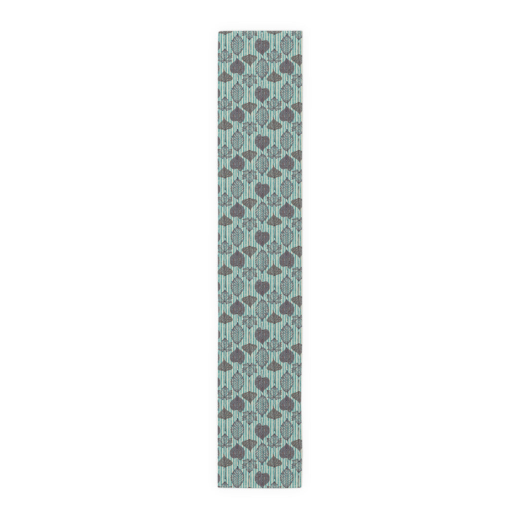 Thanksgiving Table Runner — Aqua Striped Leaf Print Pattern
