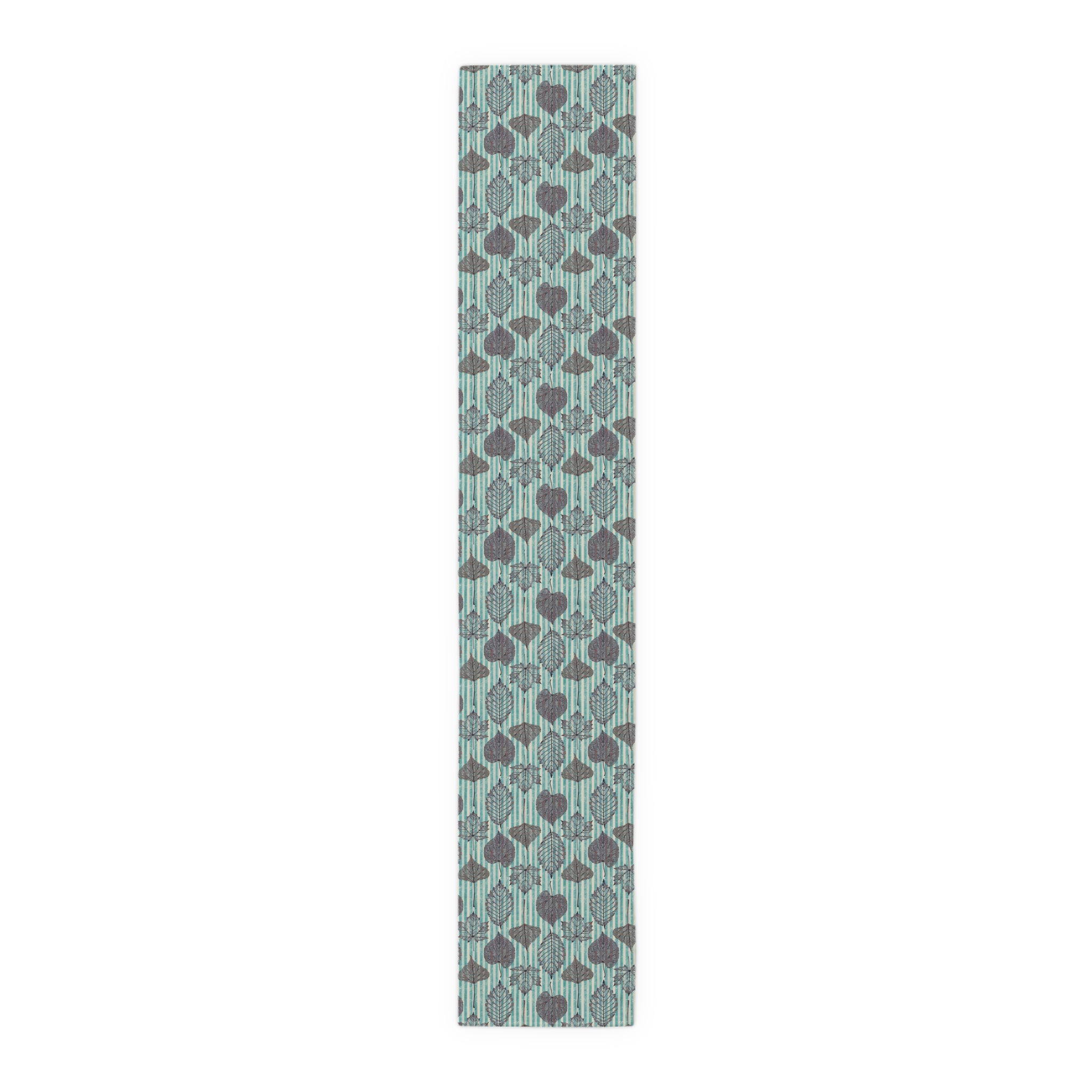 Thanksgiving Table Runner — Aqua Striped Leaf Print Pattern