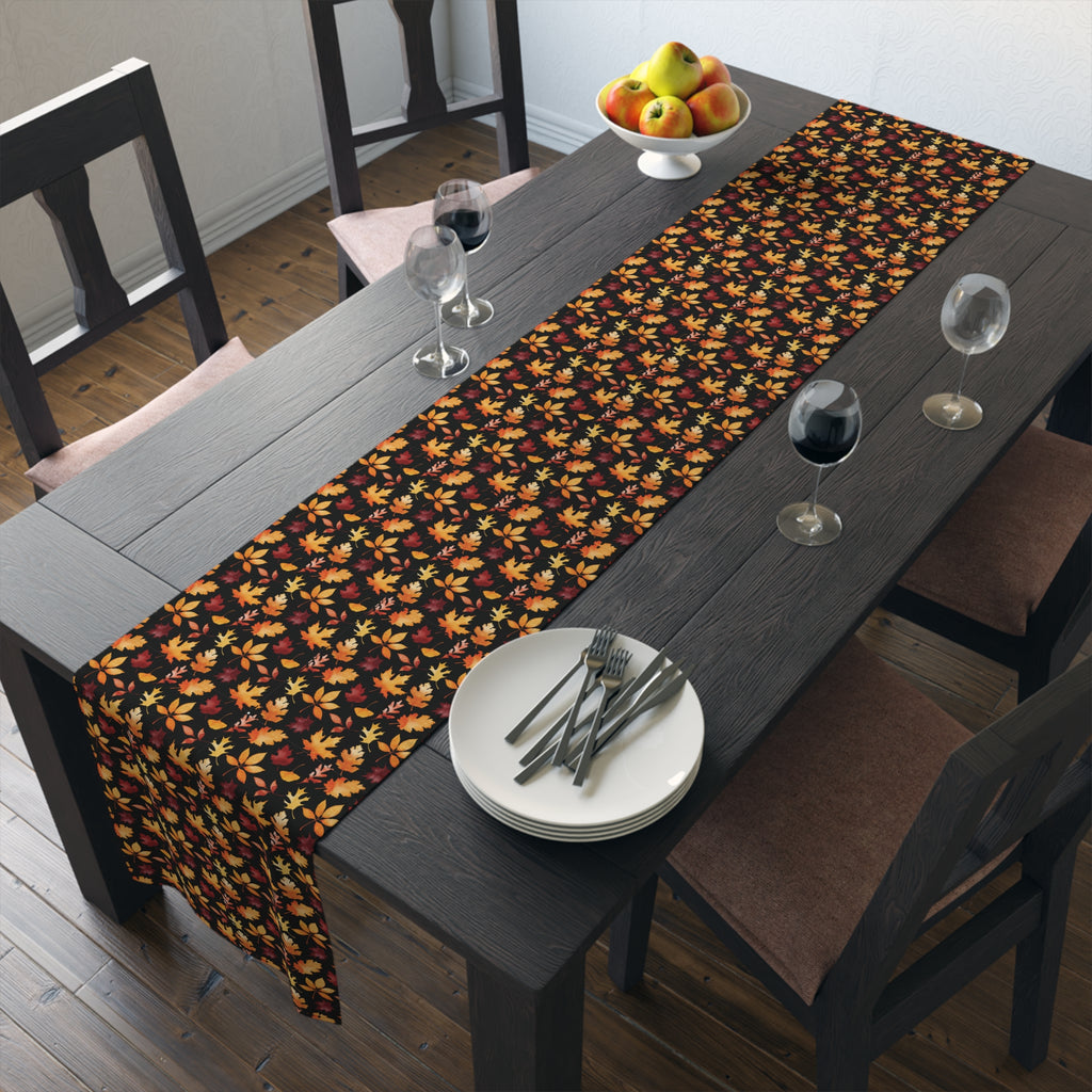 Thanksgiving Table Runner — Black/Seasonal Colored Tiny Leaf Takeover Pattern