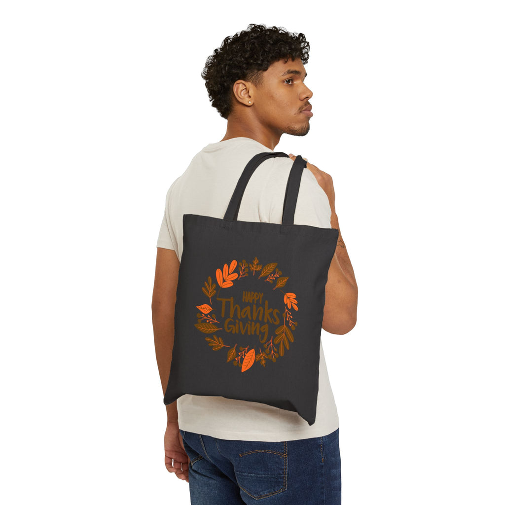 Thanksgiving Cotton Canvas Tote Bag - Happy Thanksgiving Accent