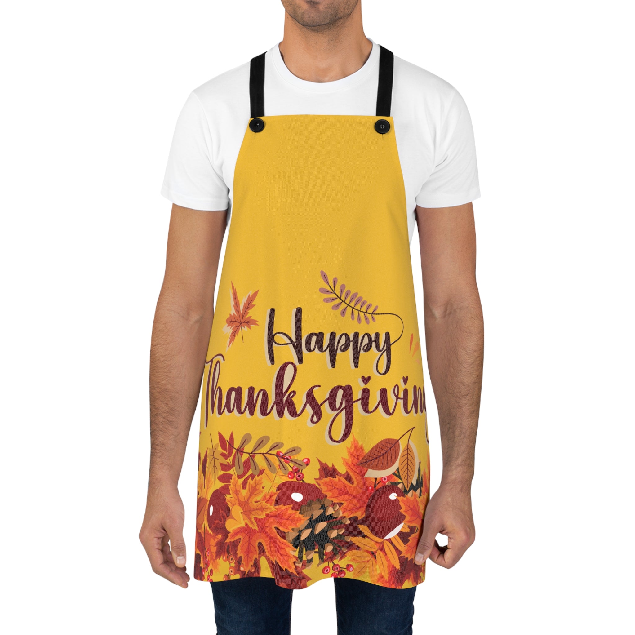 Happy Thanksgiving Apron - Yellow Fall Leaves