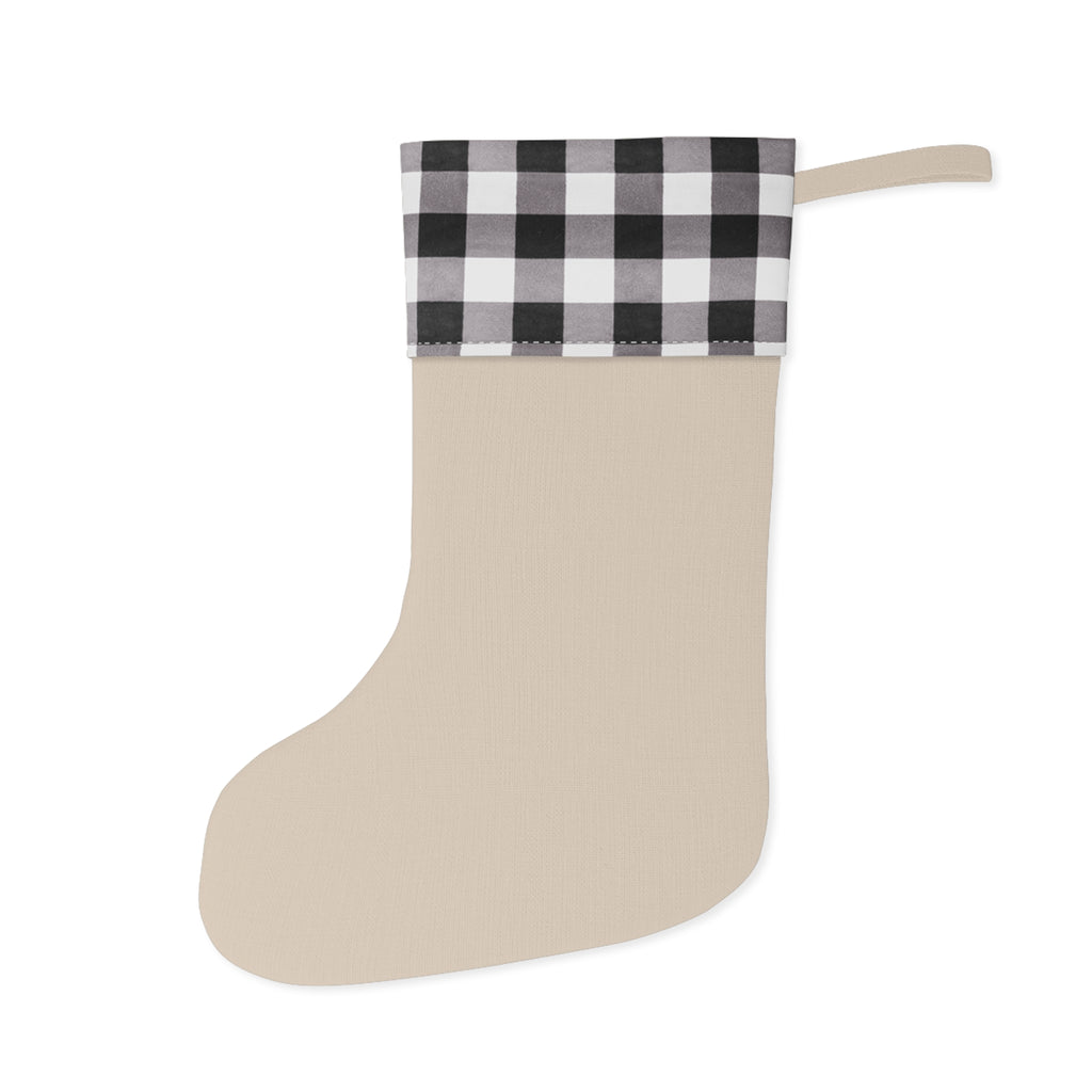 Black/White Plaid Christmas Stocking - Snowflakes