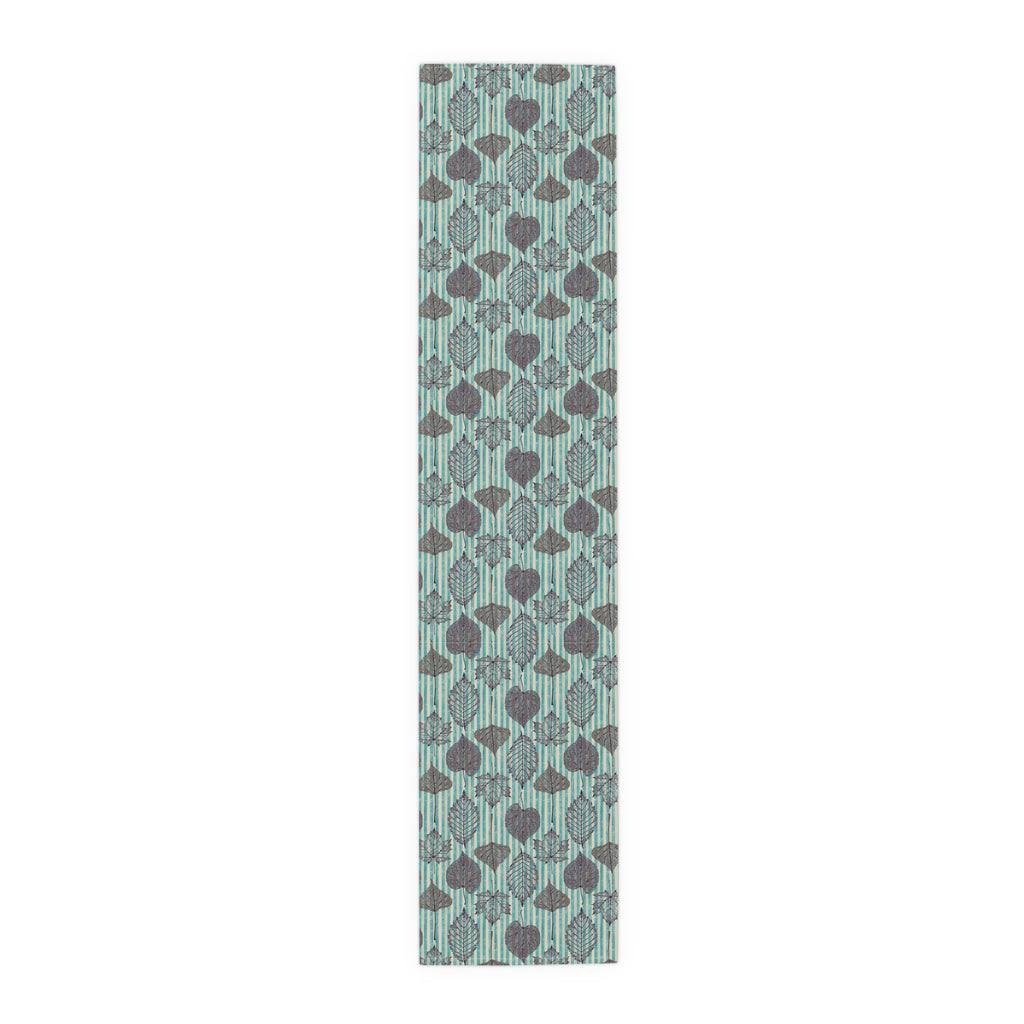 Thanksgiving Table Runner — Aqua Striped Leaf Print Pattern