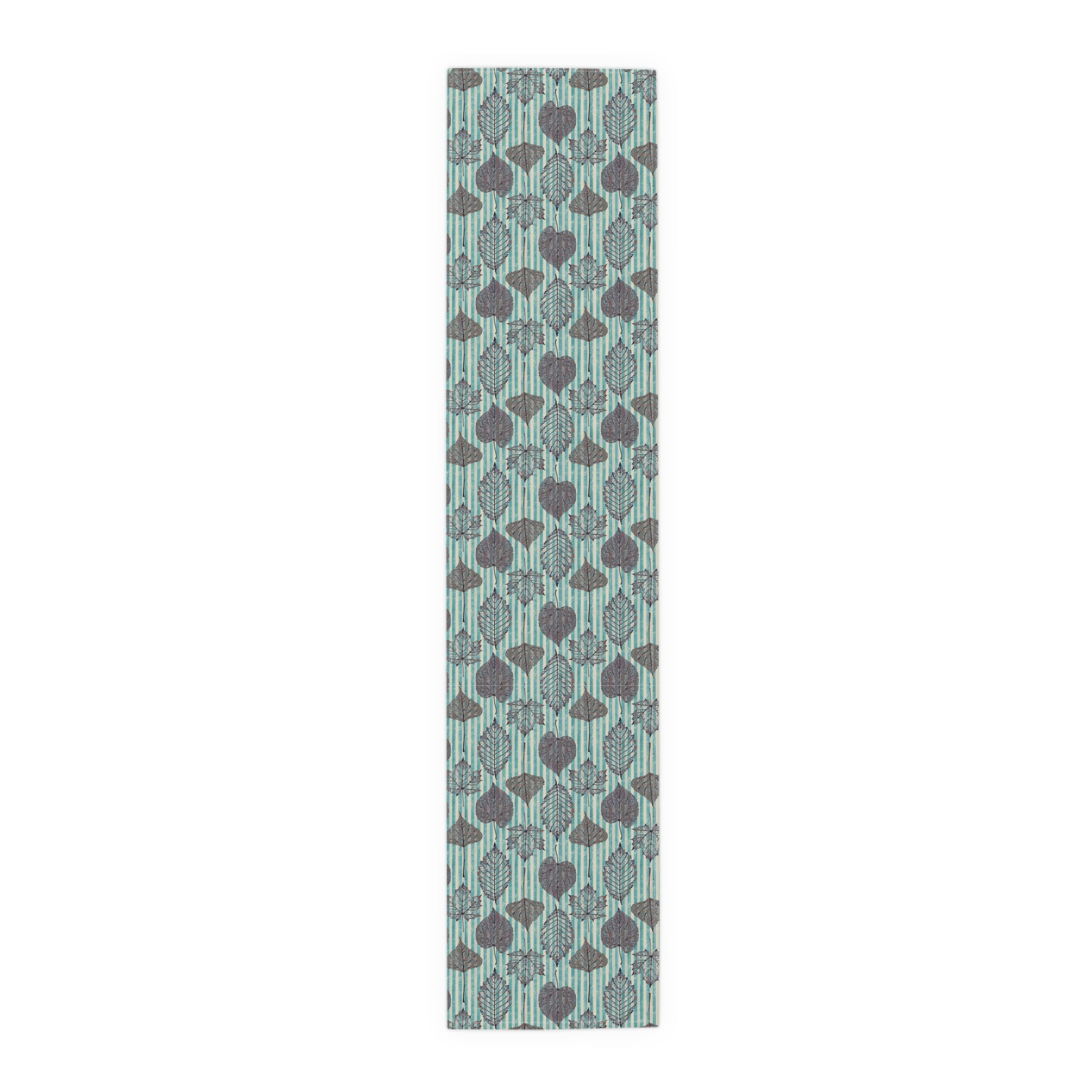 Thanksgiving Table Runner — Aqua Striped Leaf Print Pattern