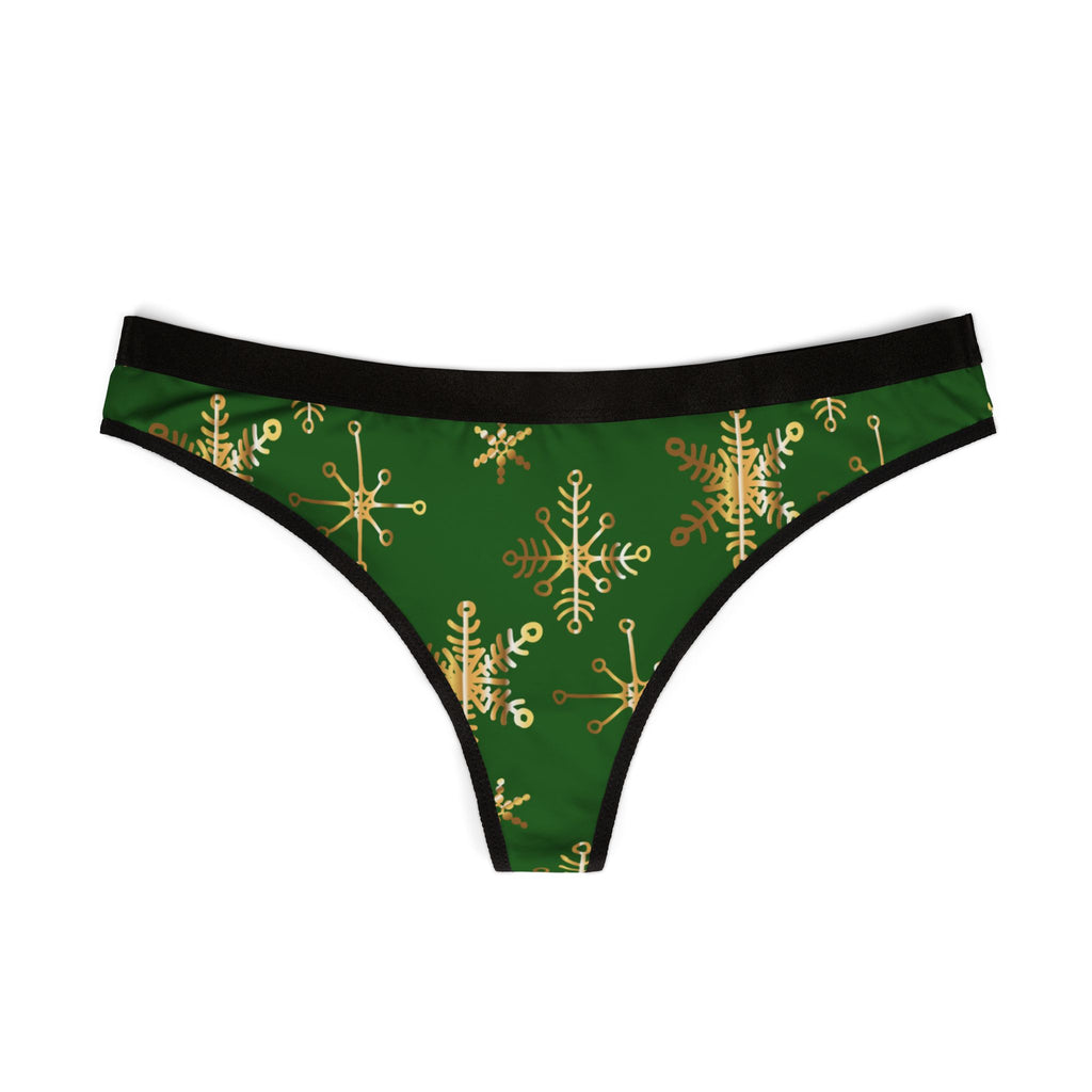 Gold and Green Snowflake Christmas Thong